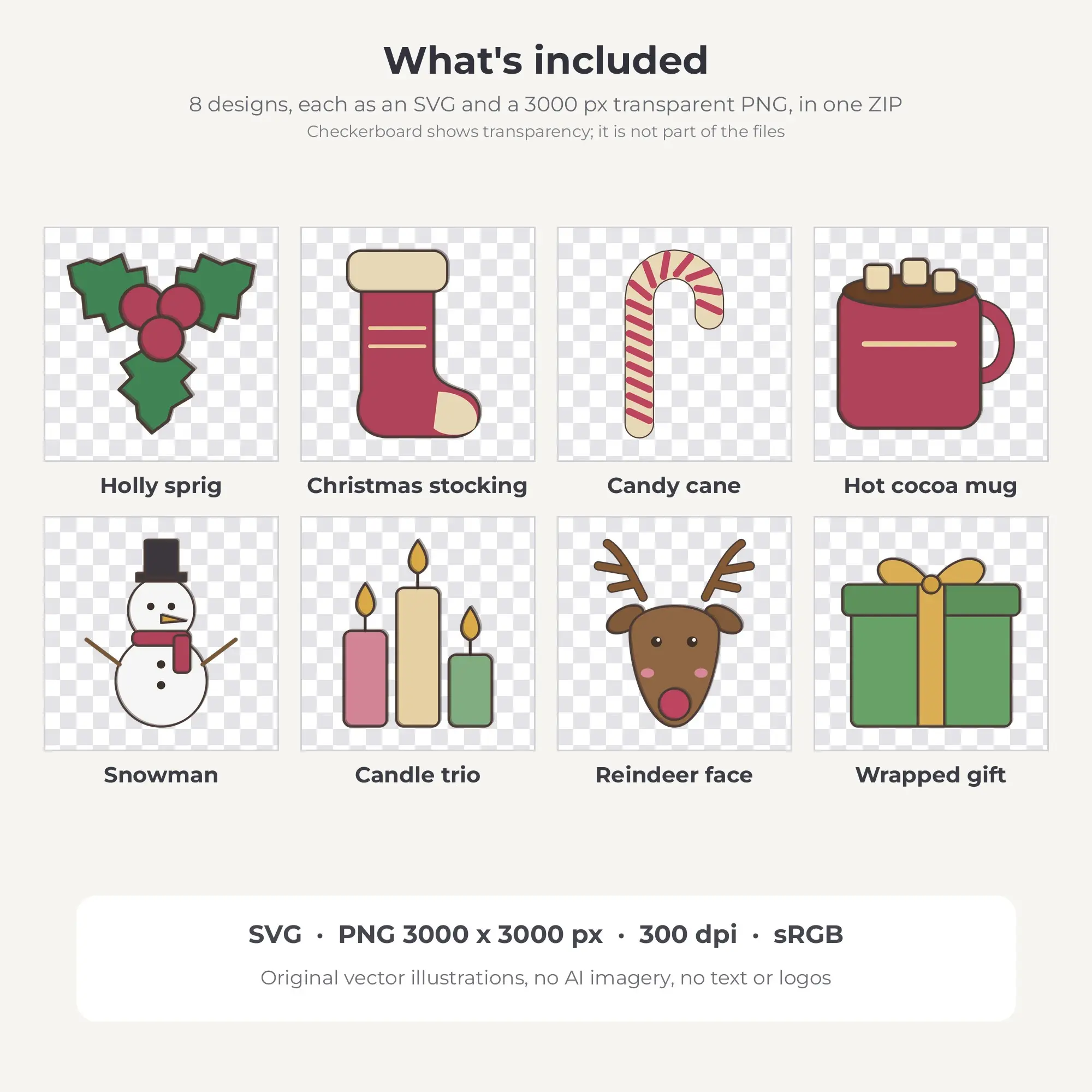 8 Doodle Line Christmas Holiday Clipart Illustrations, SVG PNG, preview 2 of 2