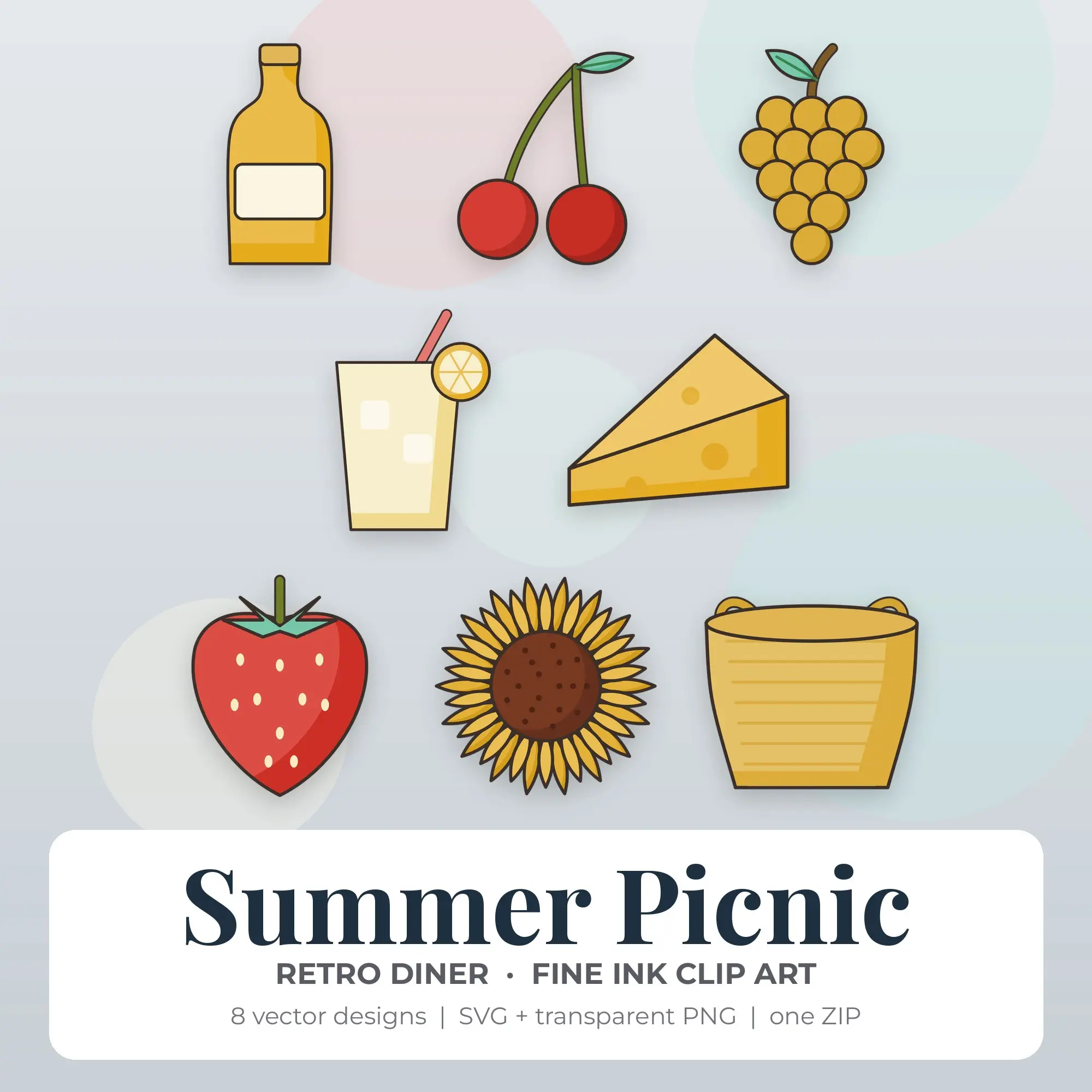 Summer Picnic Vector Clip Art in Retro Diner - 8 Designs preview