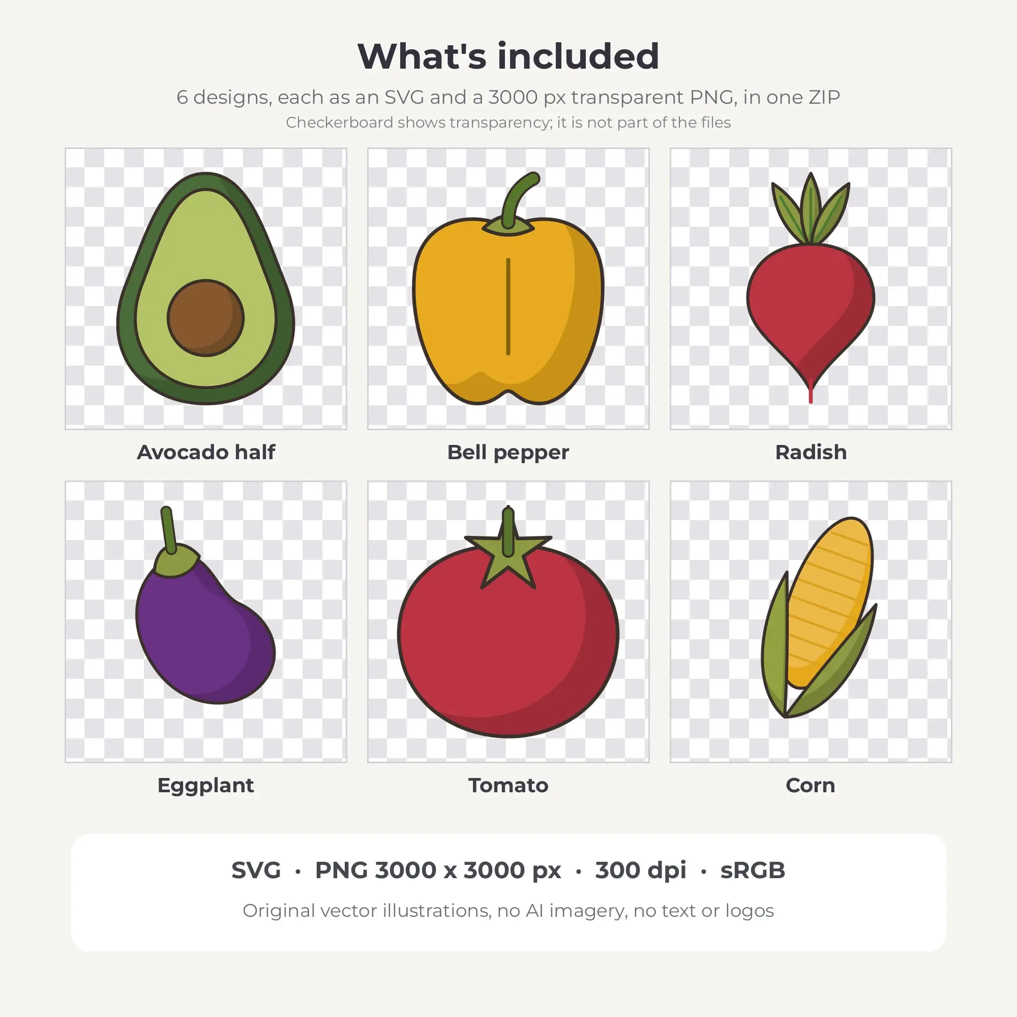 Farmers Market Vegetables SVG Clipart Pack, Fine Ink Style - 6 Designs, preview 2 of 2