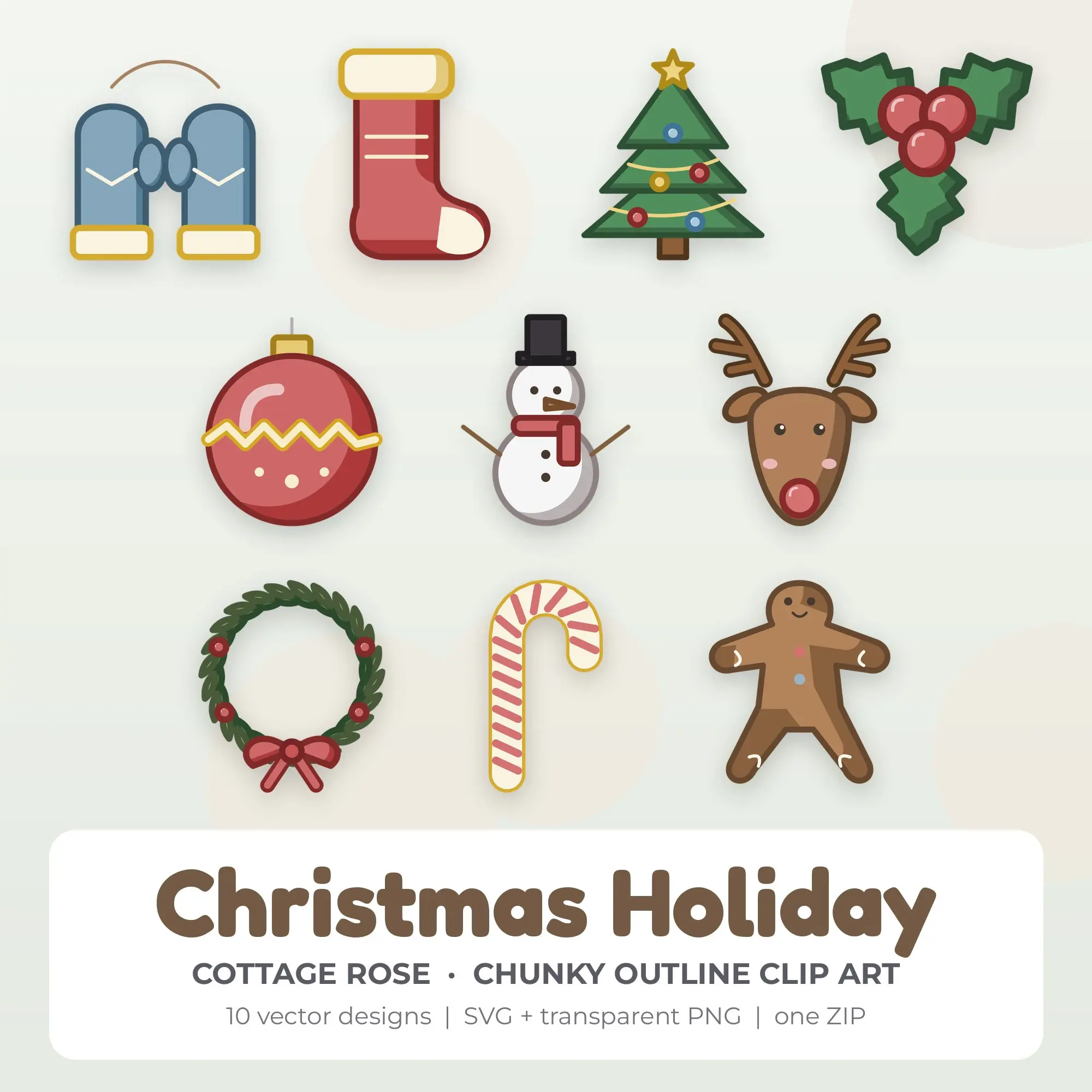 Cottage Rose Christmas Holiday Clip Art Set - 10 Vector SVG PNG preview