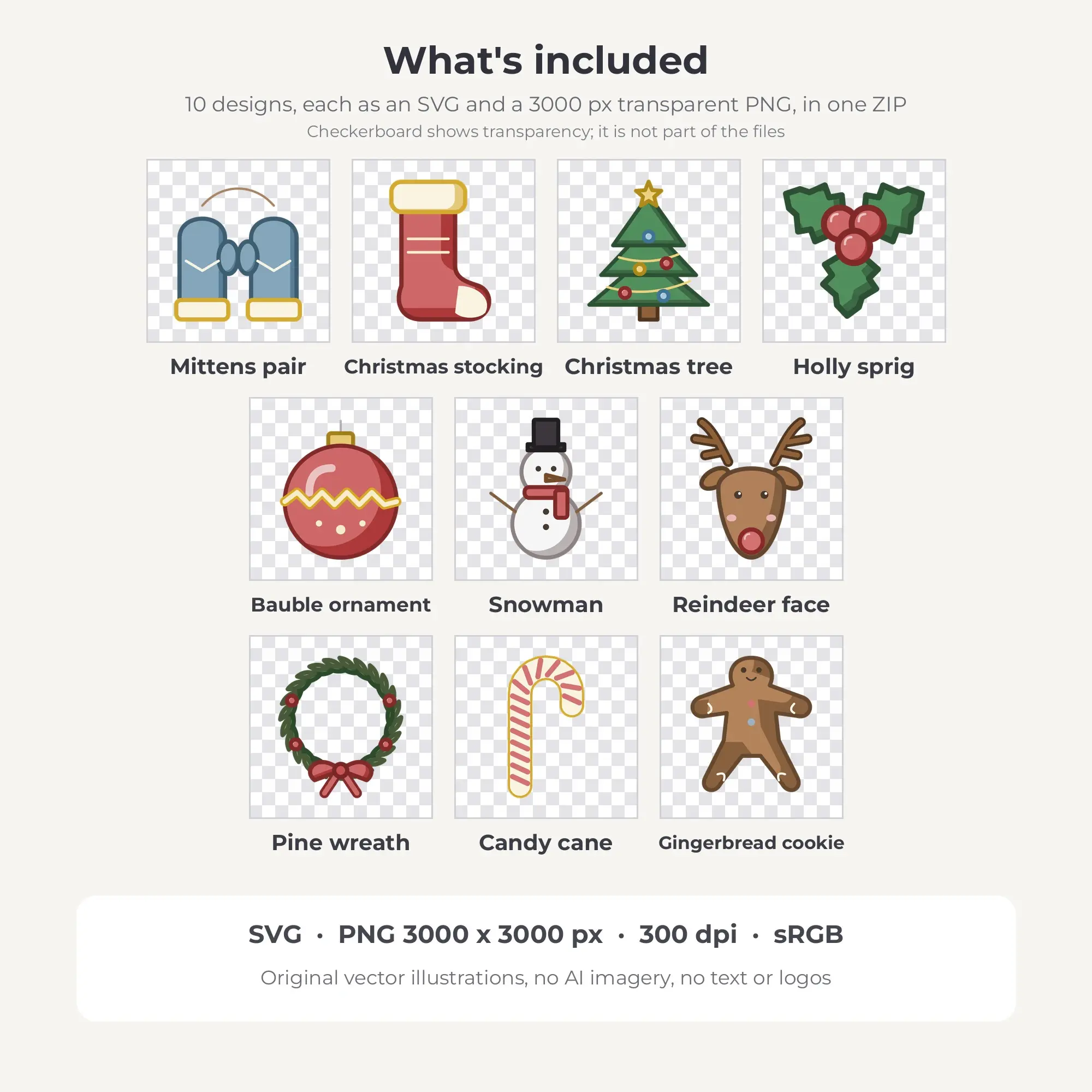 Cottage Rose Christmas Holiday Clip Art Set - 10 Vector SVG PNG, preview 2 of 2