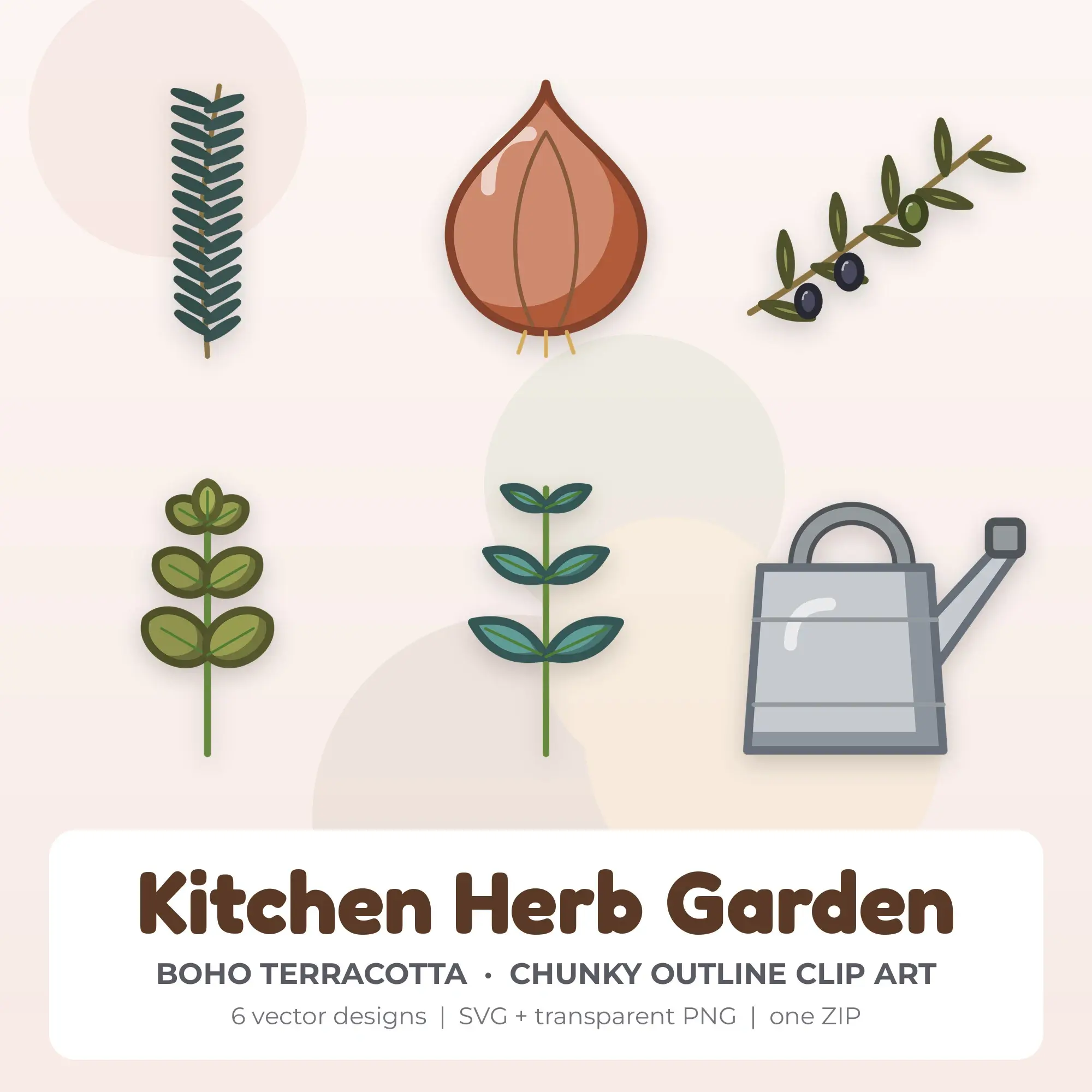 Kitchen Herb Garden SVG Clipart Pack, Chunky Outline Style - 6 Designs preview