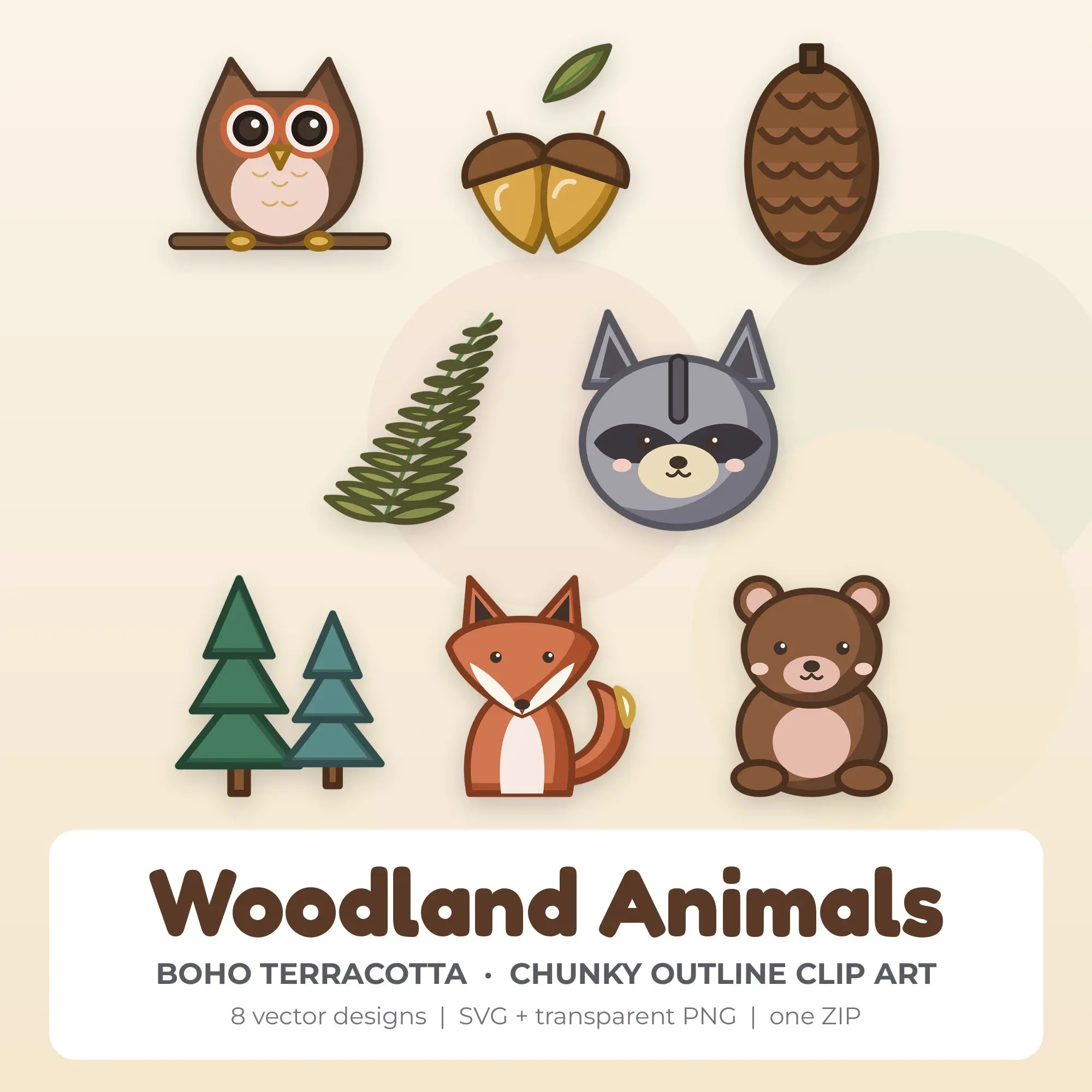 8 Chunky Outline Woodland Animals Clipart Illustrations, SVG PNG preview