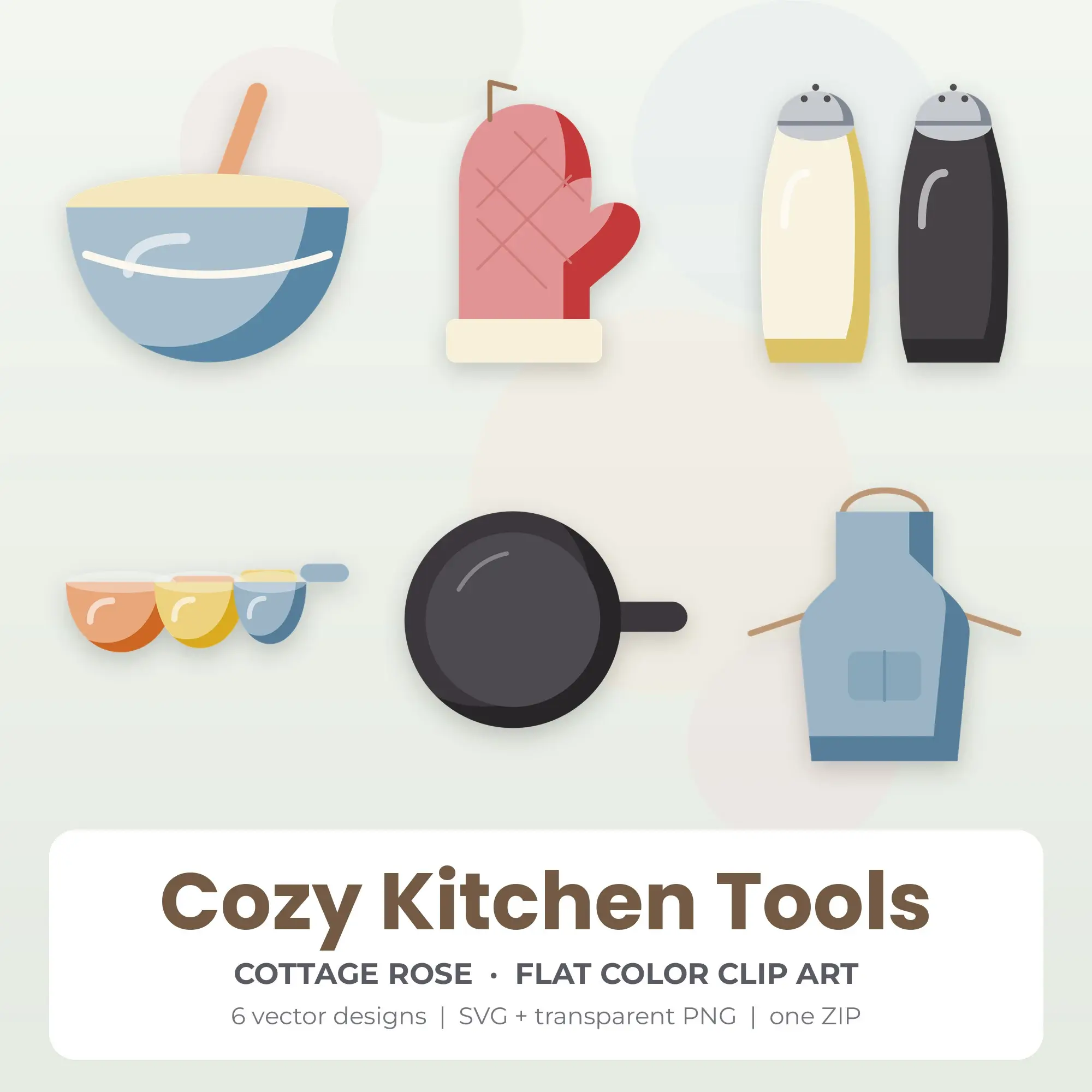 Cottage Rose Cozy Kitchen Tools Clip Art Set - 6 Vector SVG PNG preview