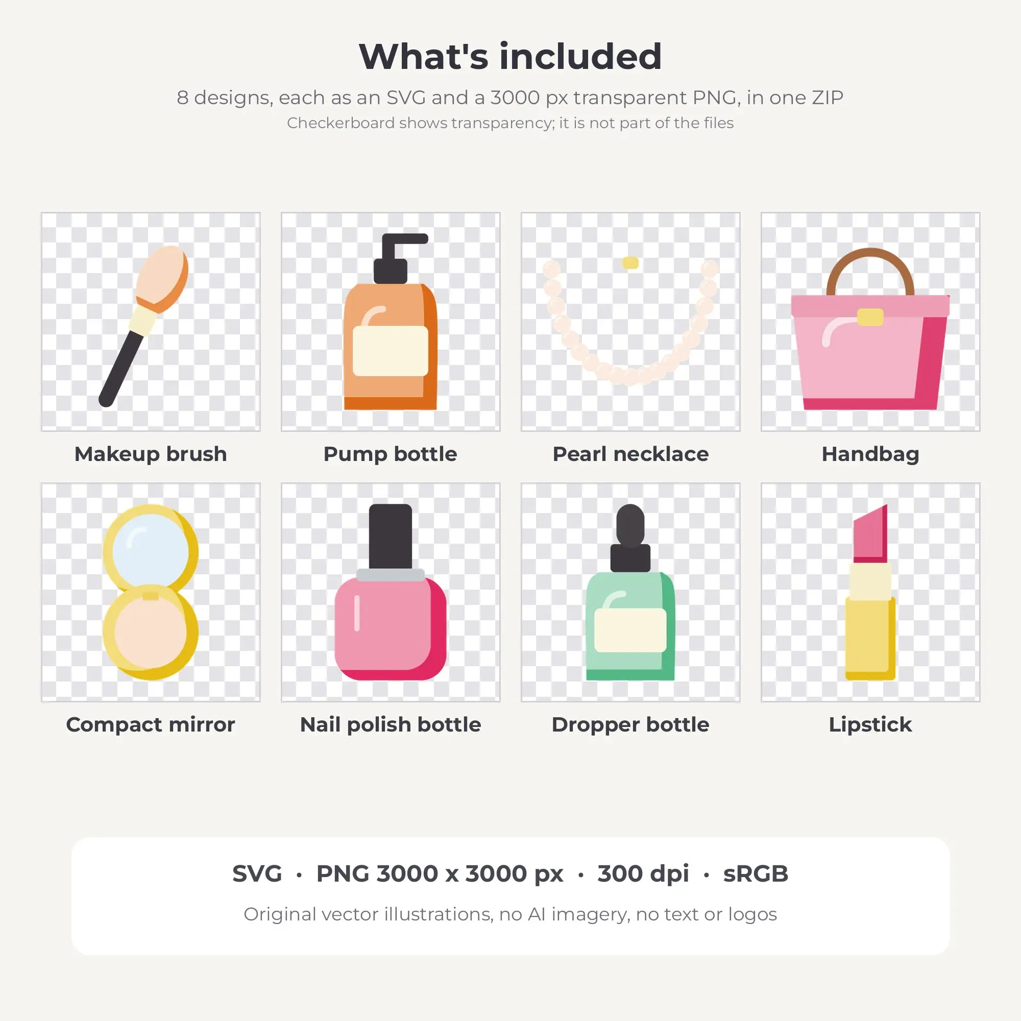 8 Flat Color Beauty & Makeup Clipart Illustrations, SVG PNG, preview 2 of 2