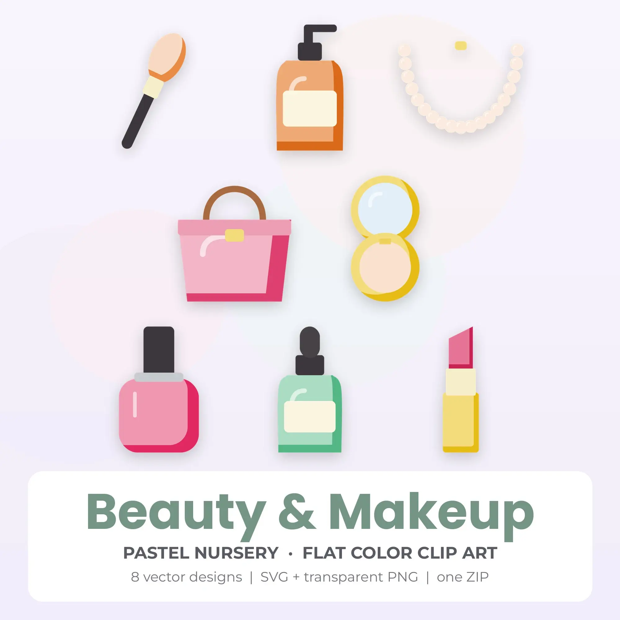 8 Flat Color Beauty & Makeup Clipart Illustrations, SVG PNG, preview 1 of 2