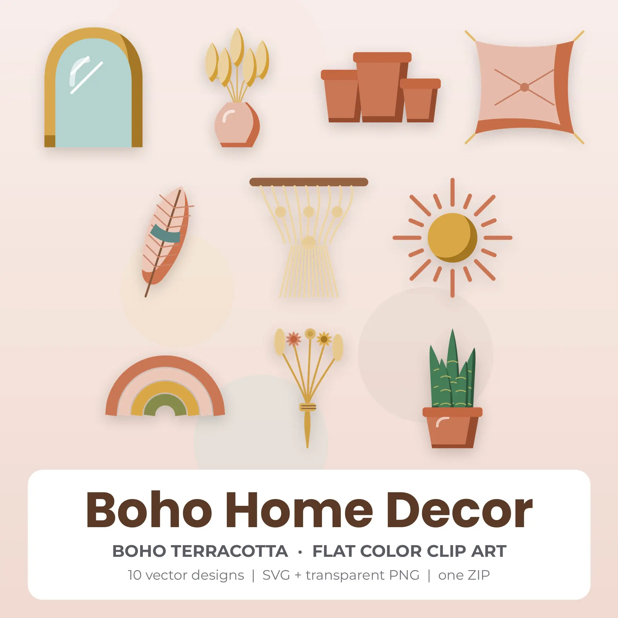 Boho Terracotta Flat Color Boho Home Decor Clipart - 10 Vector Files preview