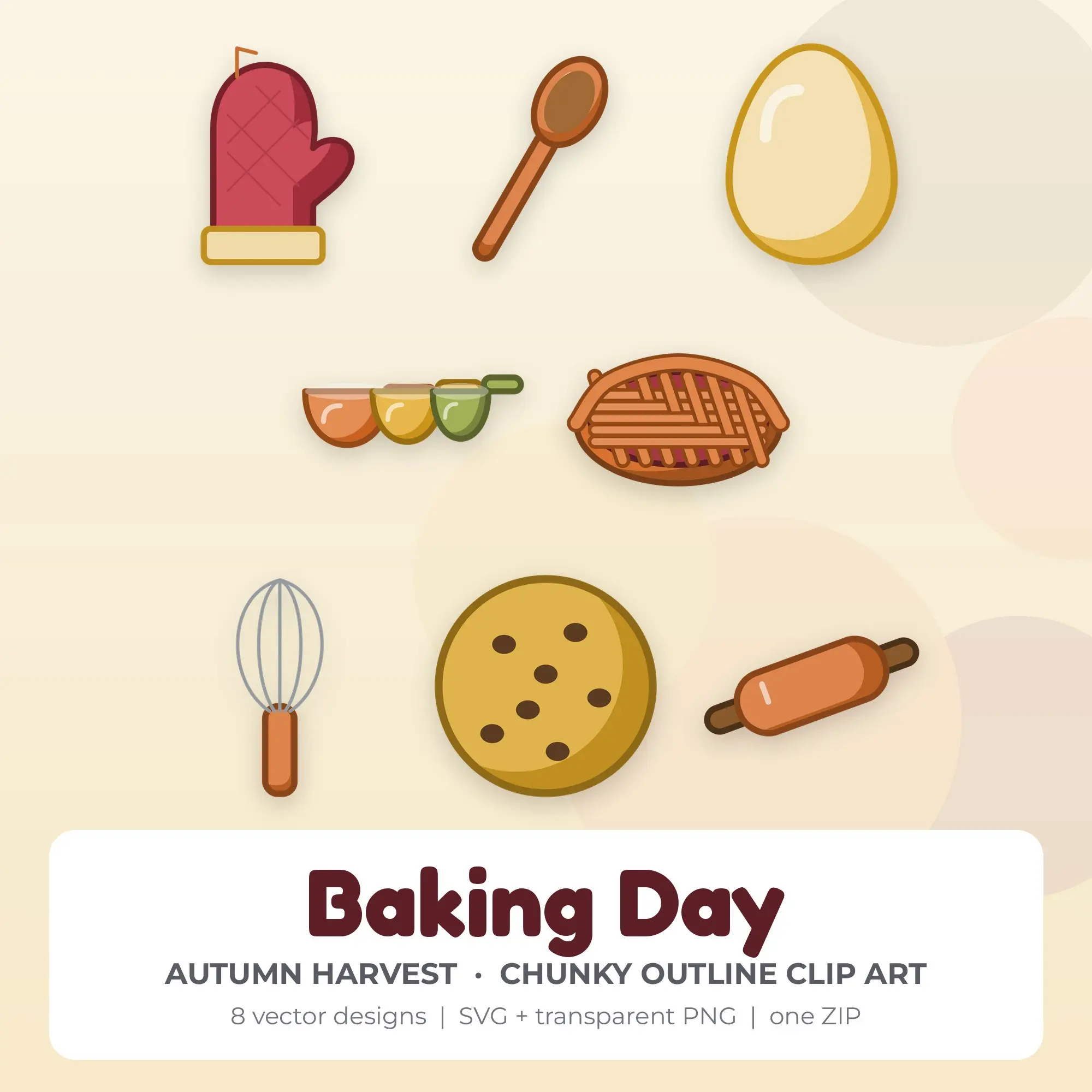 Baking Day SVG Clipart Pack, Chunky Outline Style - 8 Designs preview