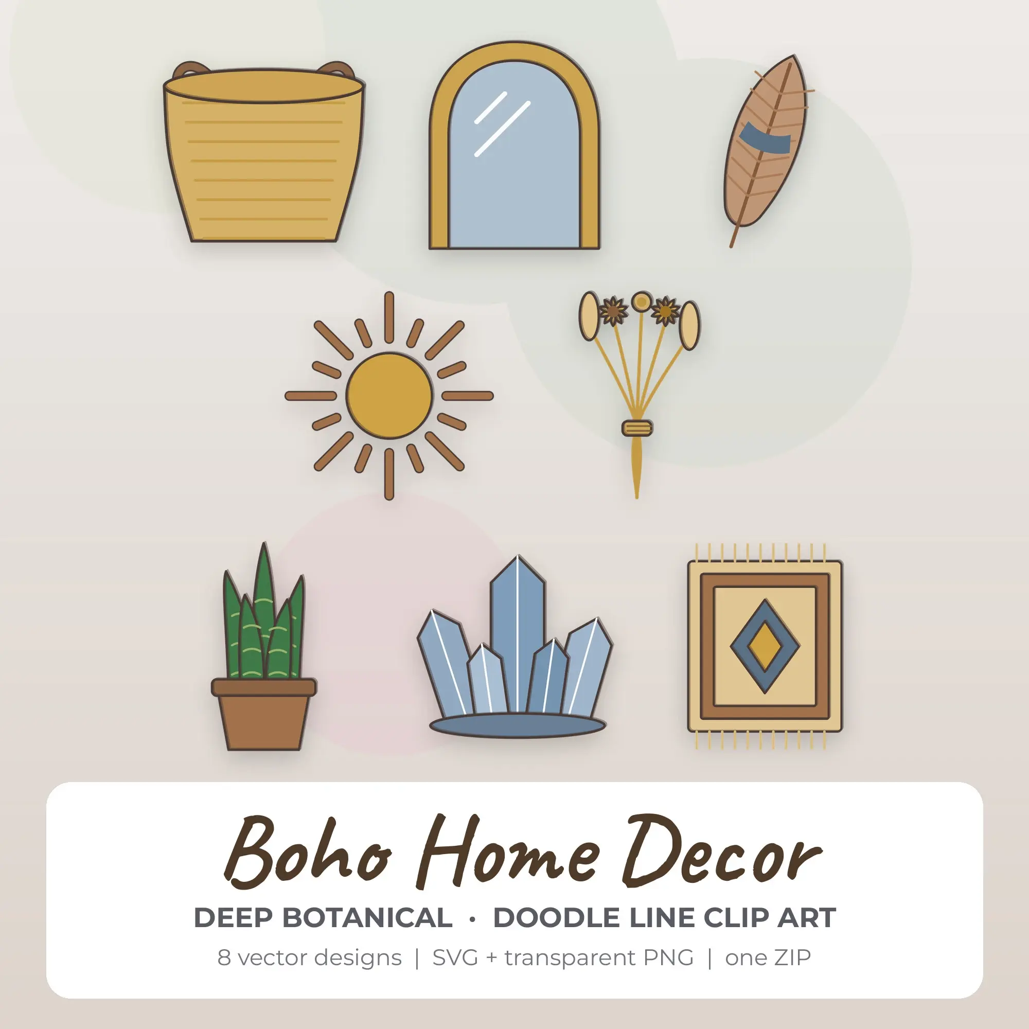 Deep Botanical Boho Home Decor Clip Art Set - 8 Vector SVG PNG preview