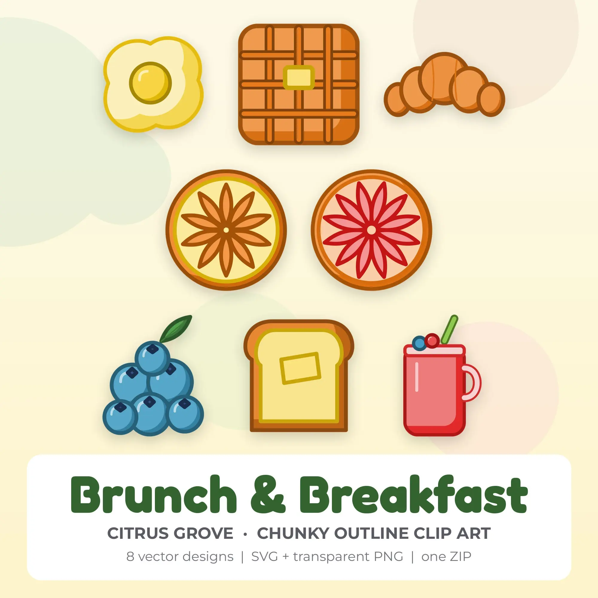 Brunch & Breakfast Vector Clip Art in Citrus Grove - 8 Designs preview