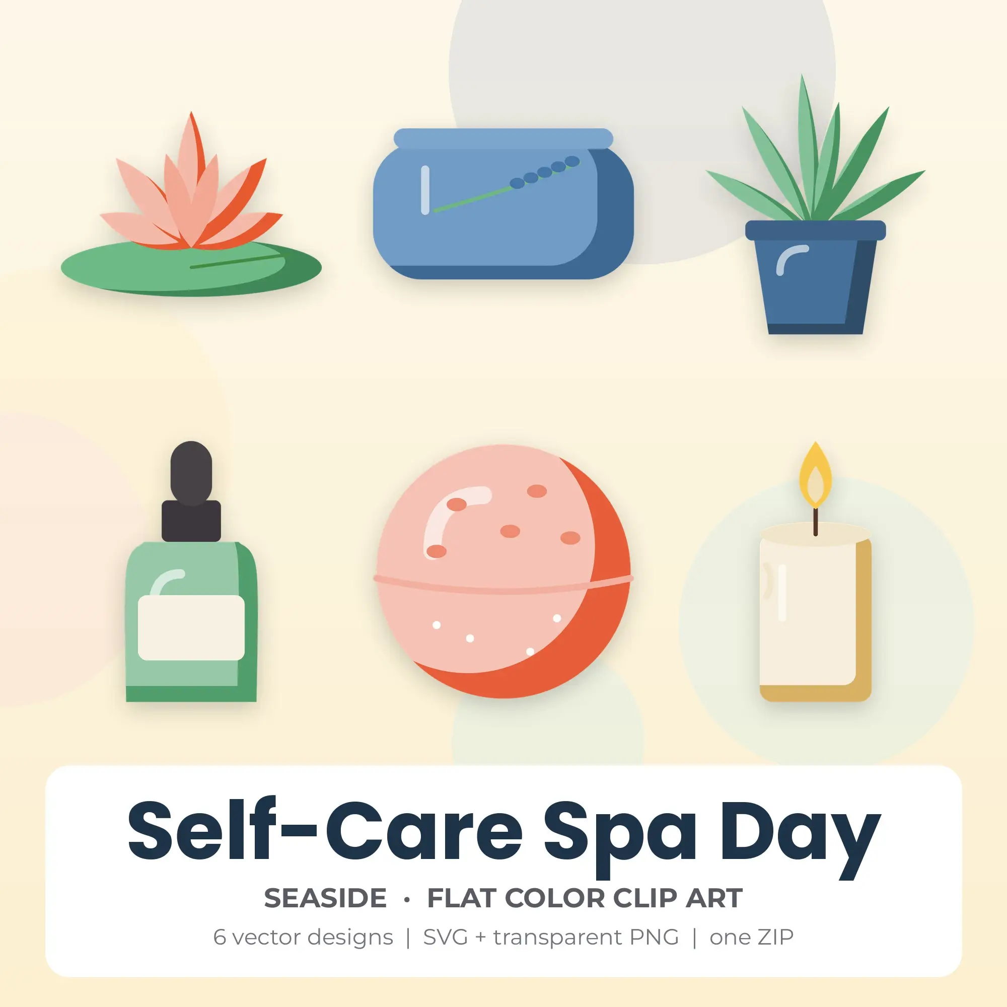 Seaside Self-Care Spa Day Clip Art Set - 6 Vector SVG PNG preview