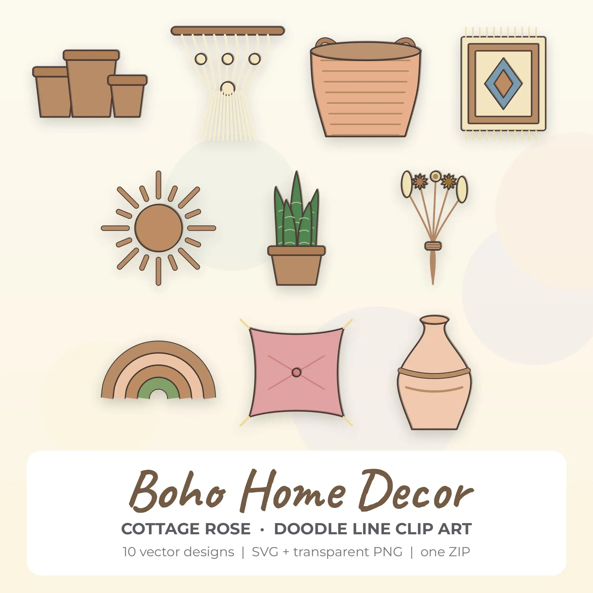 Boho Home Decor SVG Clipart Pack, Doodle Line Style - 10 Designs preview