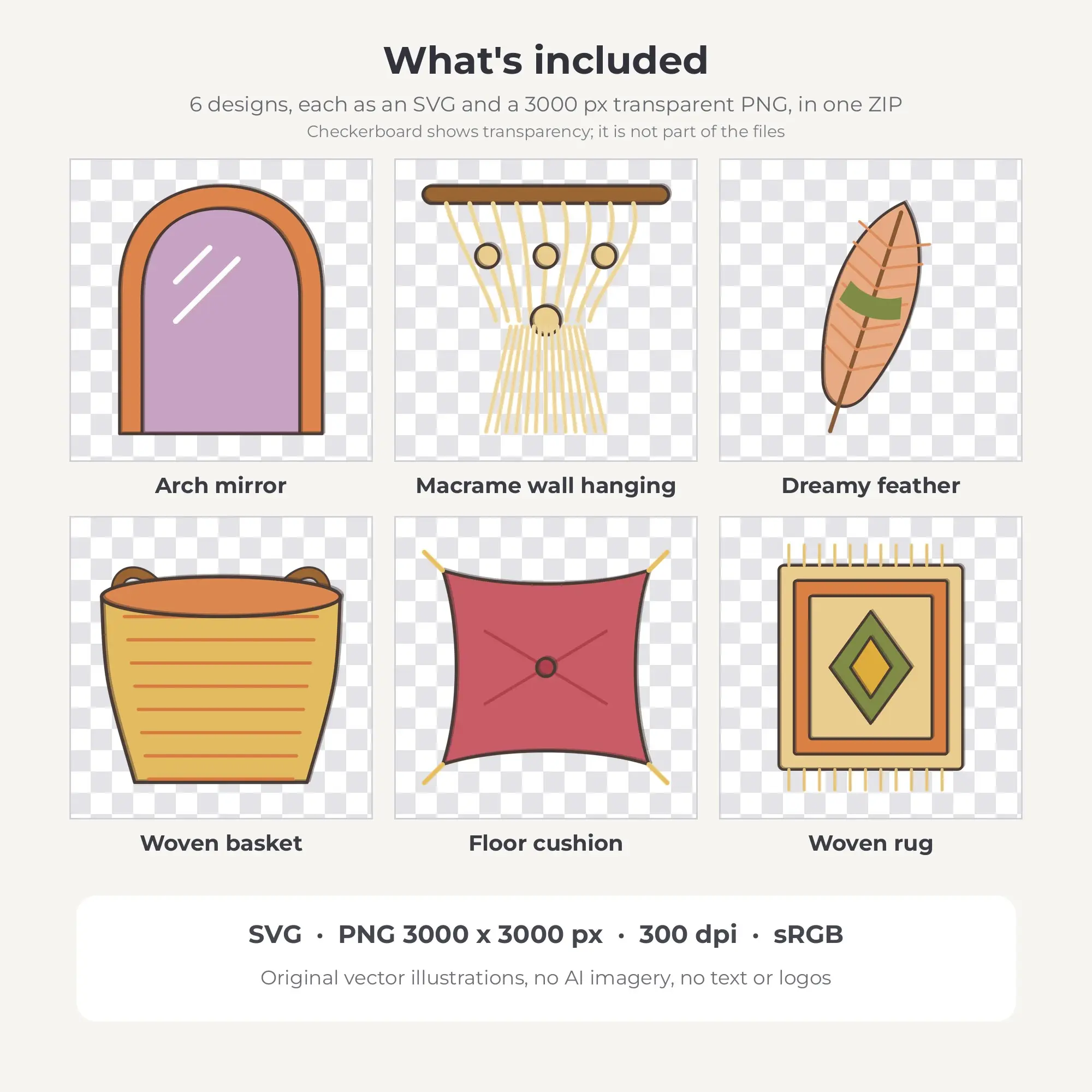Autumn Harvest Doodle Line Boho Home Decor Clipart - 6 Vector Files, preview 2 of 2