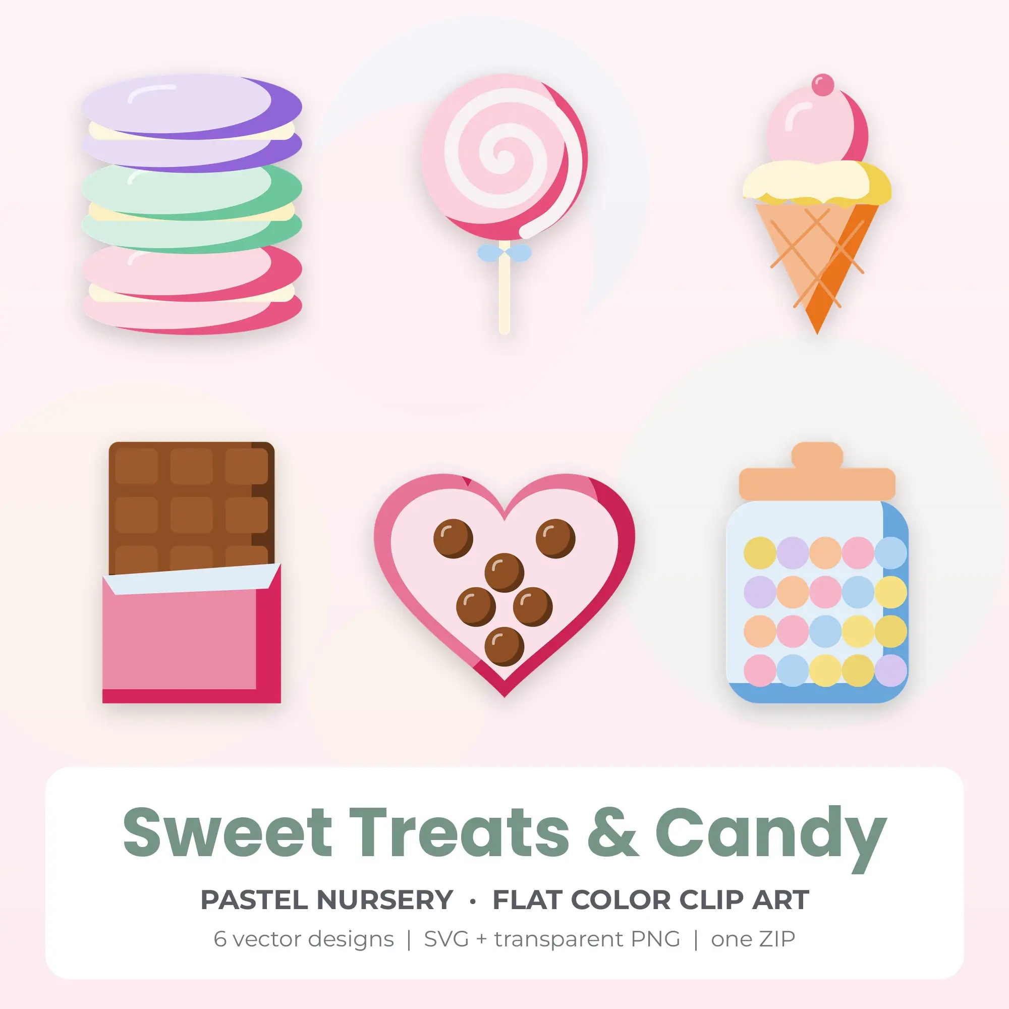Sweet Treats & Candy SVG Clipart Pack, Flat Color Style - 6 Designs preview