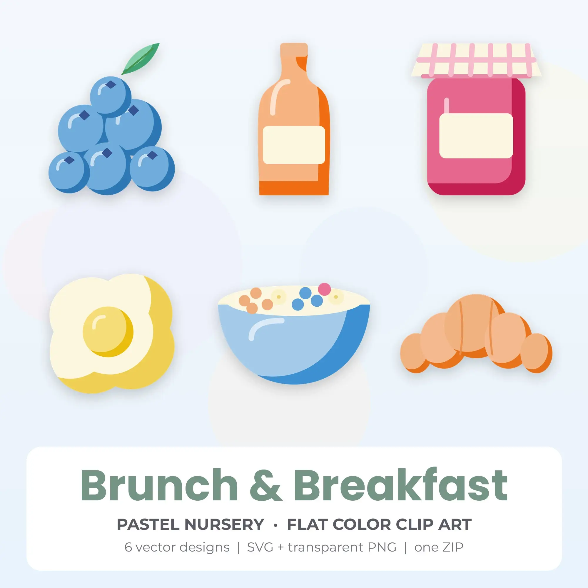 Pastel Nursery Brunch & Breakfast Clip Art Set - 6 Vector SVG PNG, preview 1 of 2