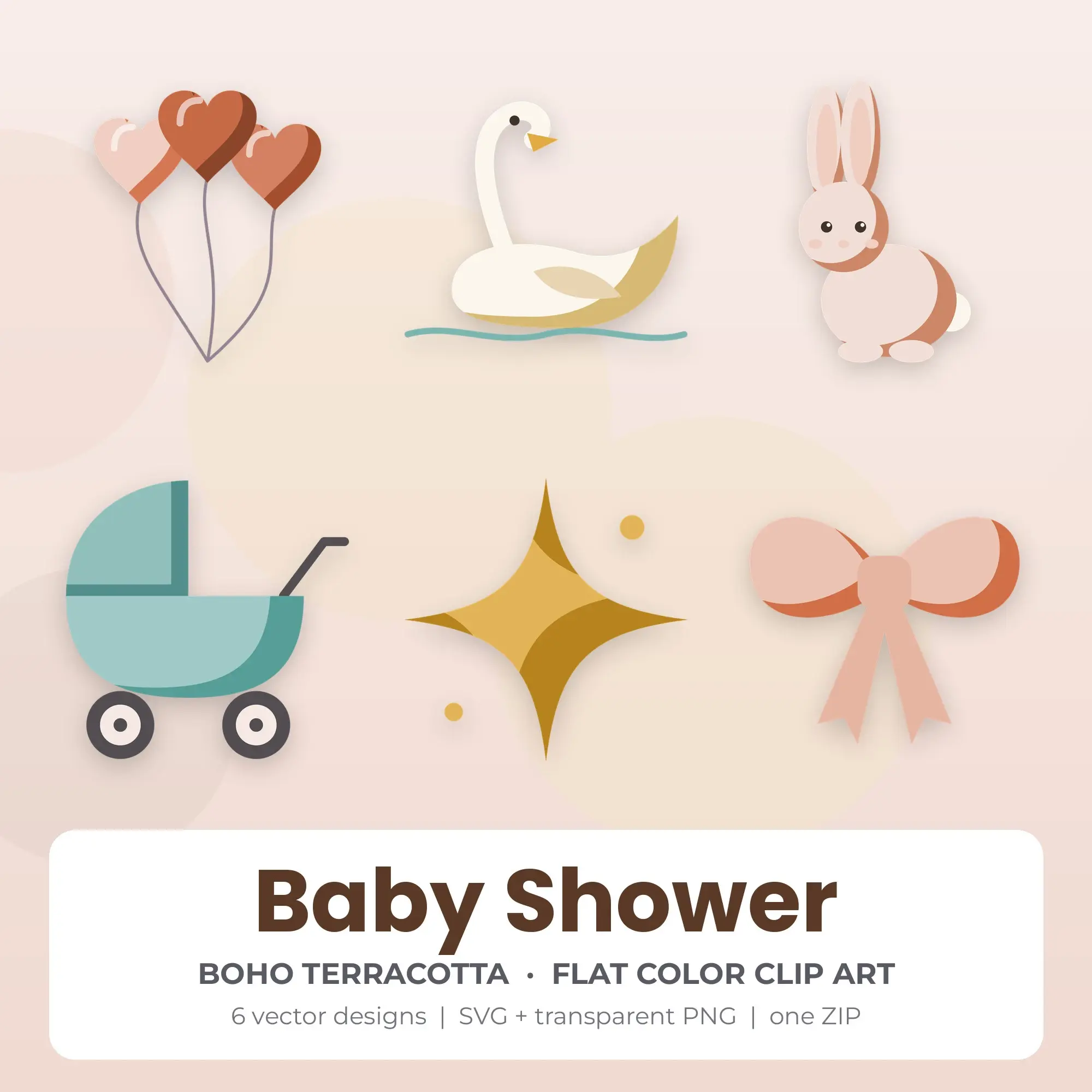 6 Flat Color Baby Shower Clipart Illustrations, SVG PNG preview