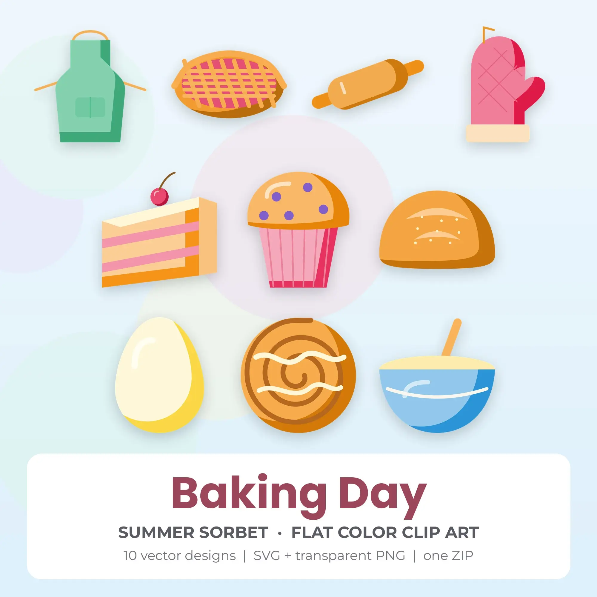 10 Flat Color Baking Day Clipart Illustrations, SVG PNG preview