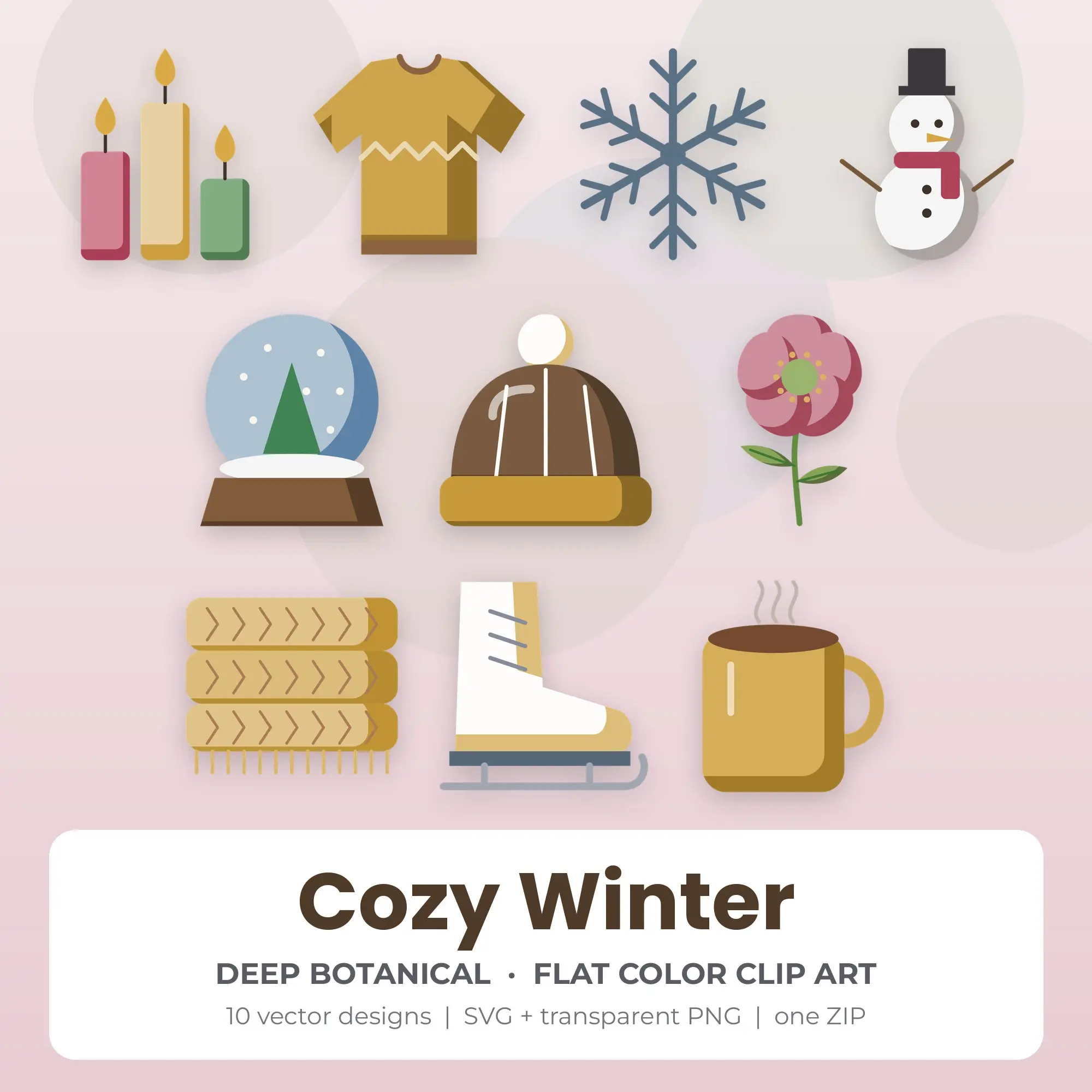Cozy Winter Clipart, Deep Botanical Flat Color - 10 SVG PNG preview