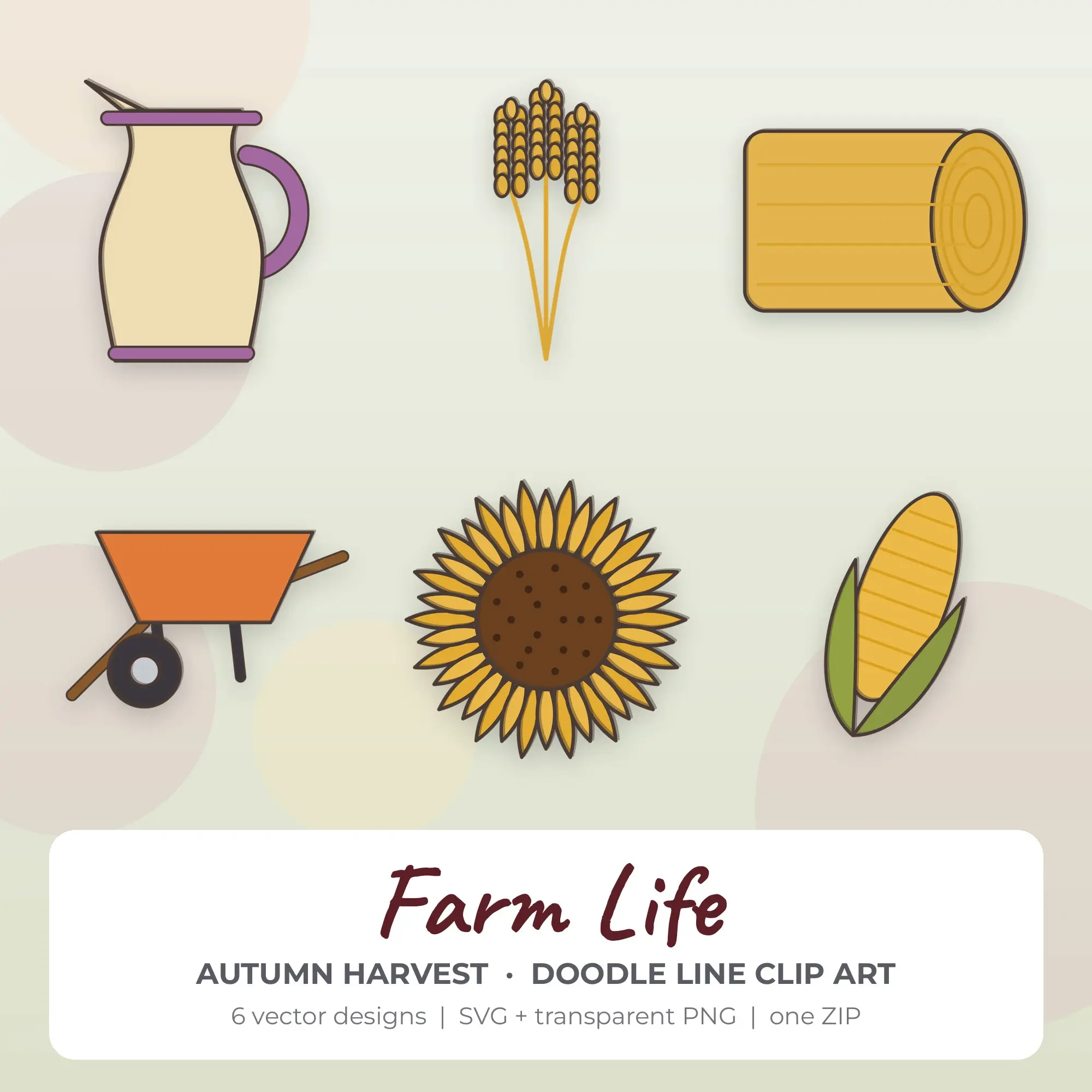 6 Doodle Line Farm Life Clipart Illustrations, SVG PNG preview
