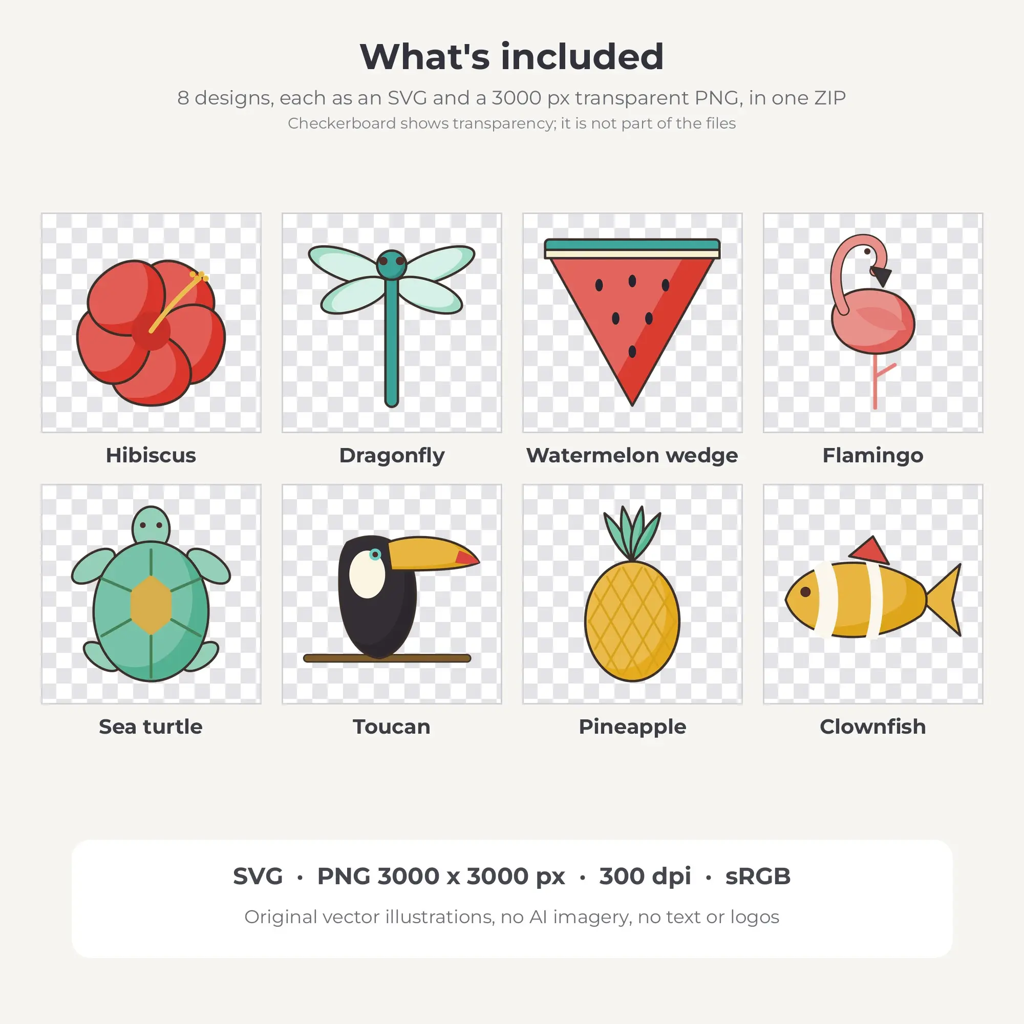 8 Fine Ink Tropical Paradise Clipart Illustrations, SVG PNG, preview 2 of 2