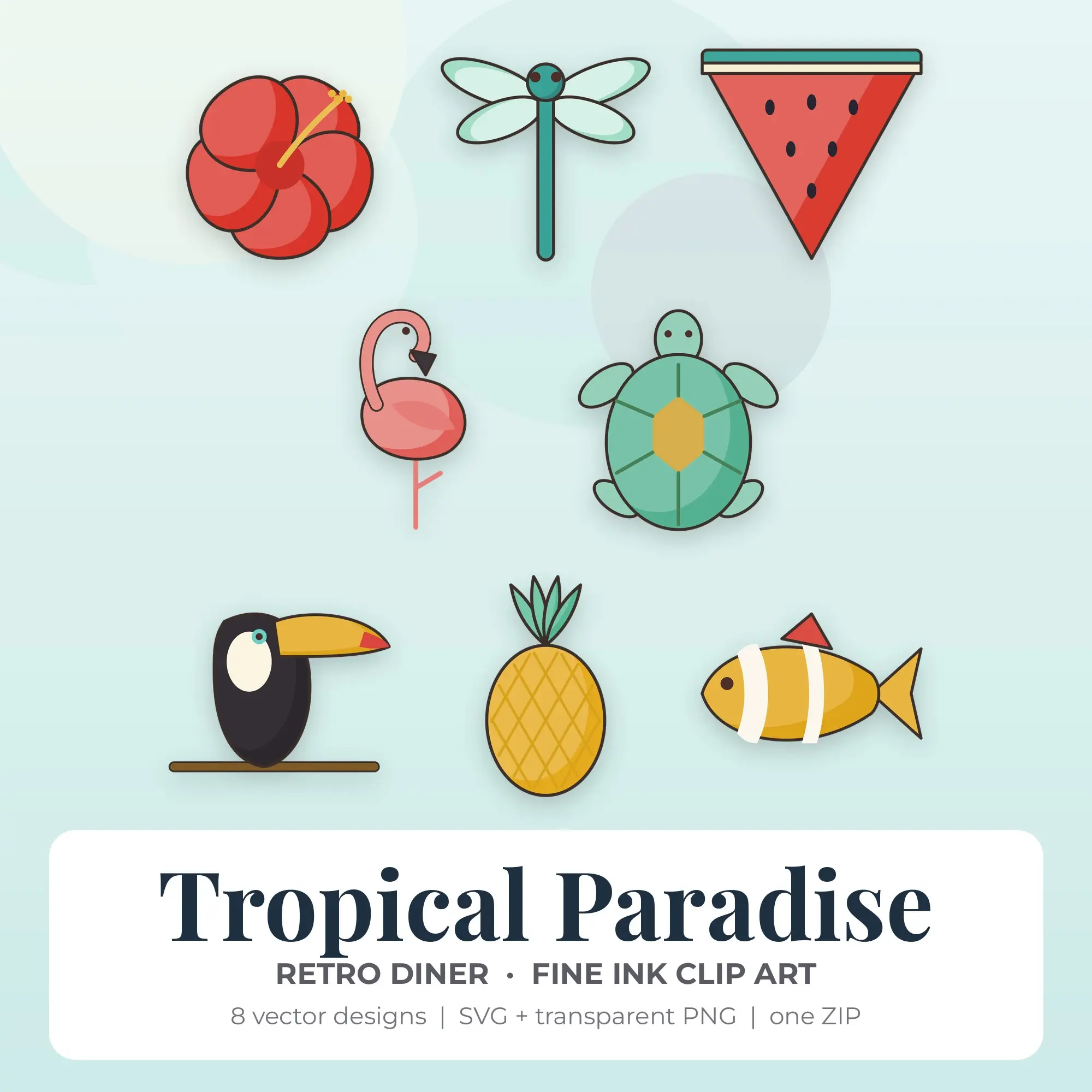 8 Fine Ink Tropical Paradise Clipart Illustrations, SVG PNG preview