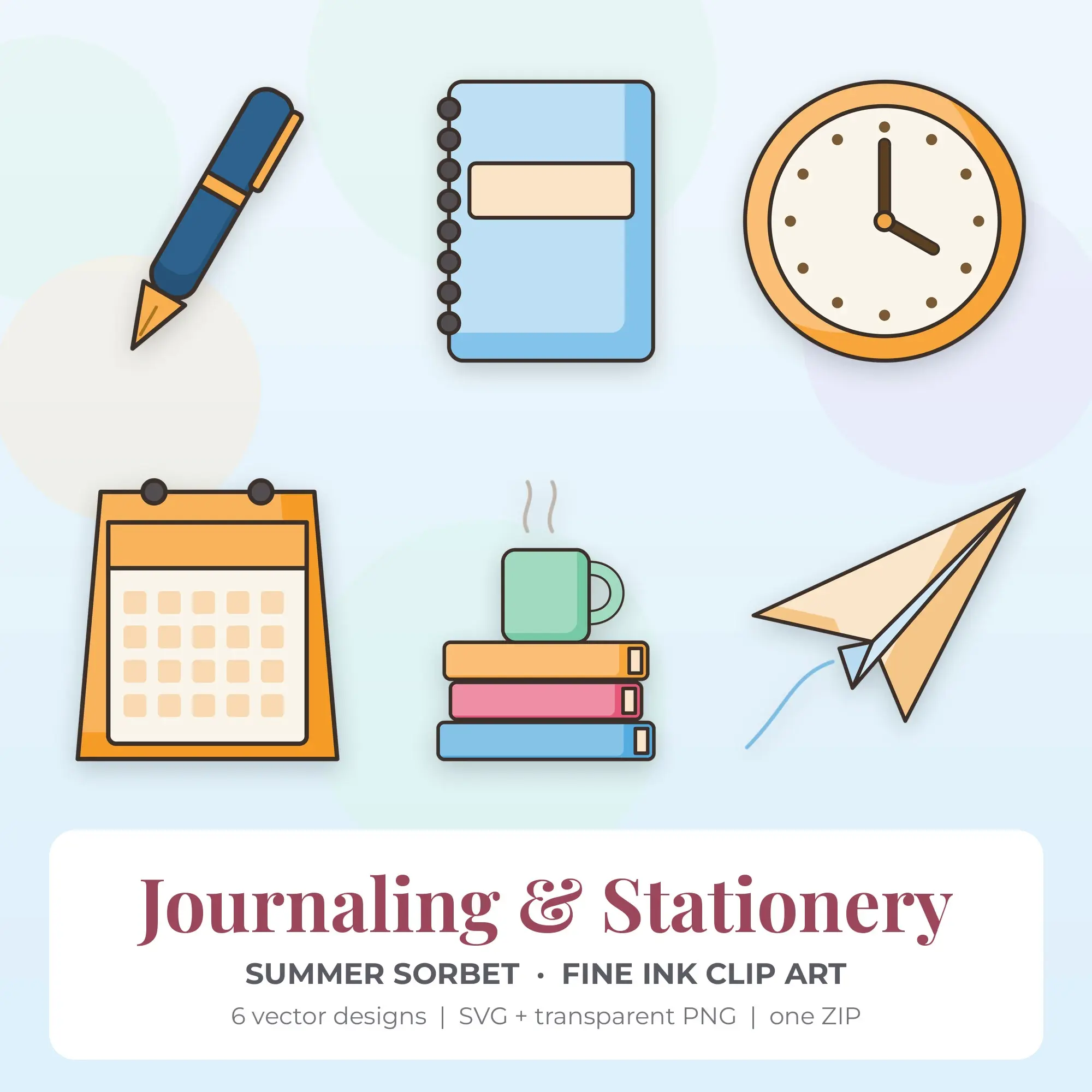 Journaling & Stationery Clipart, Summer Sorbet Fine Ink - 6 SVG PNG preview