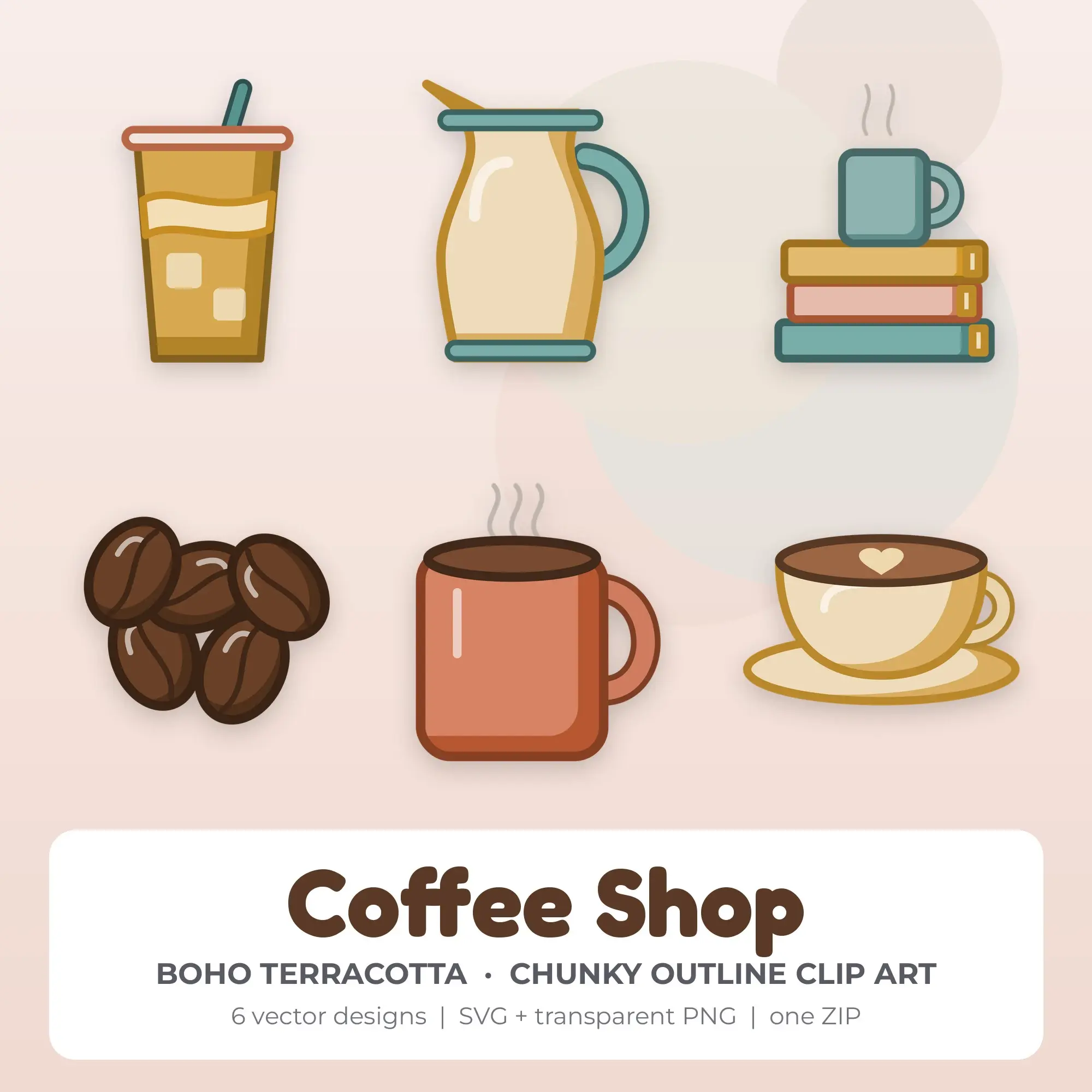 Coffee Shop Vector Clip Art in Boho Terracotta - 6 Designs preview