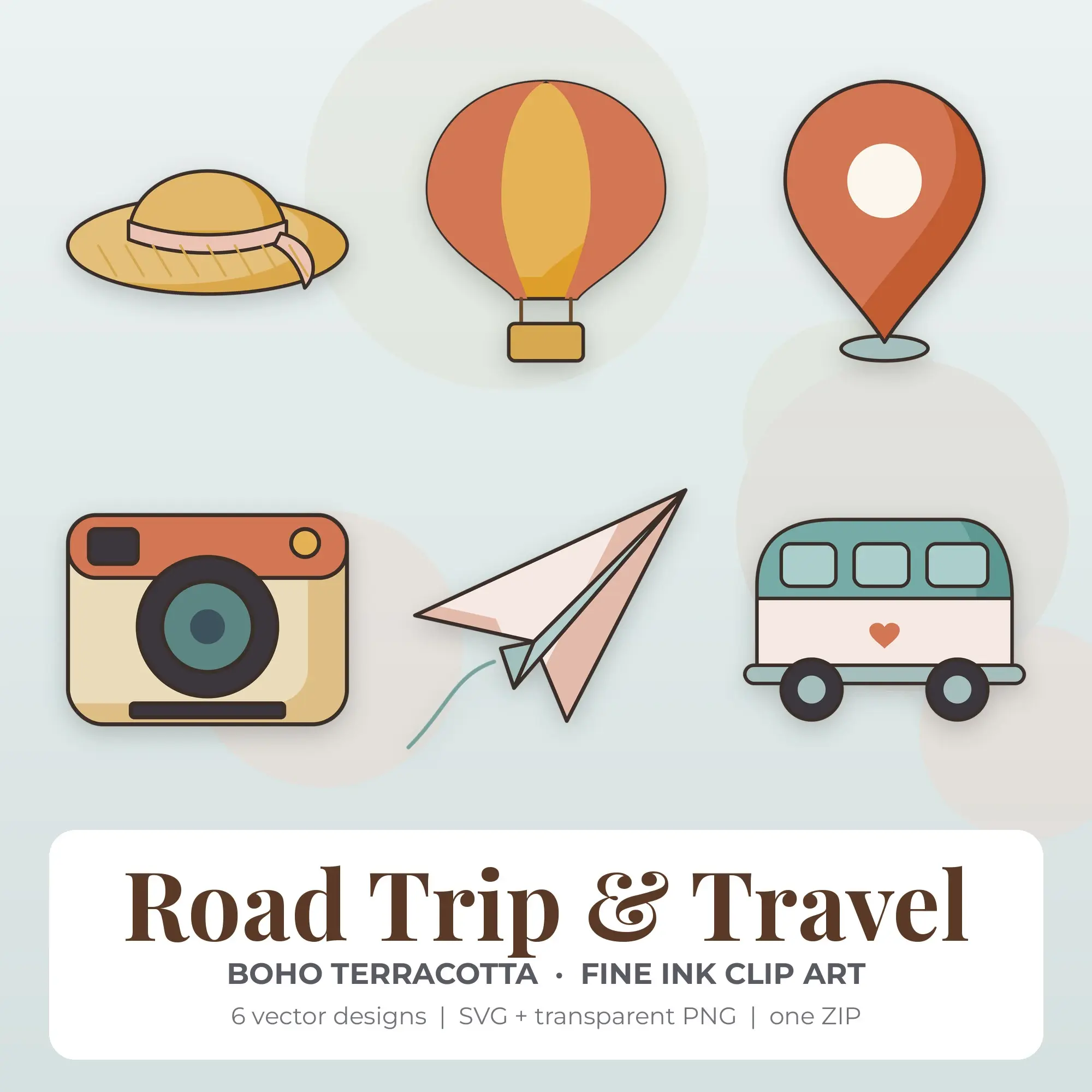 6 Fine Ink Road Trip & Travel Clipart Illustrations, SVG PNG preview