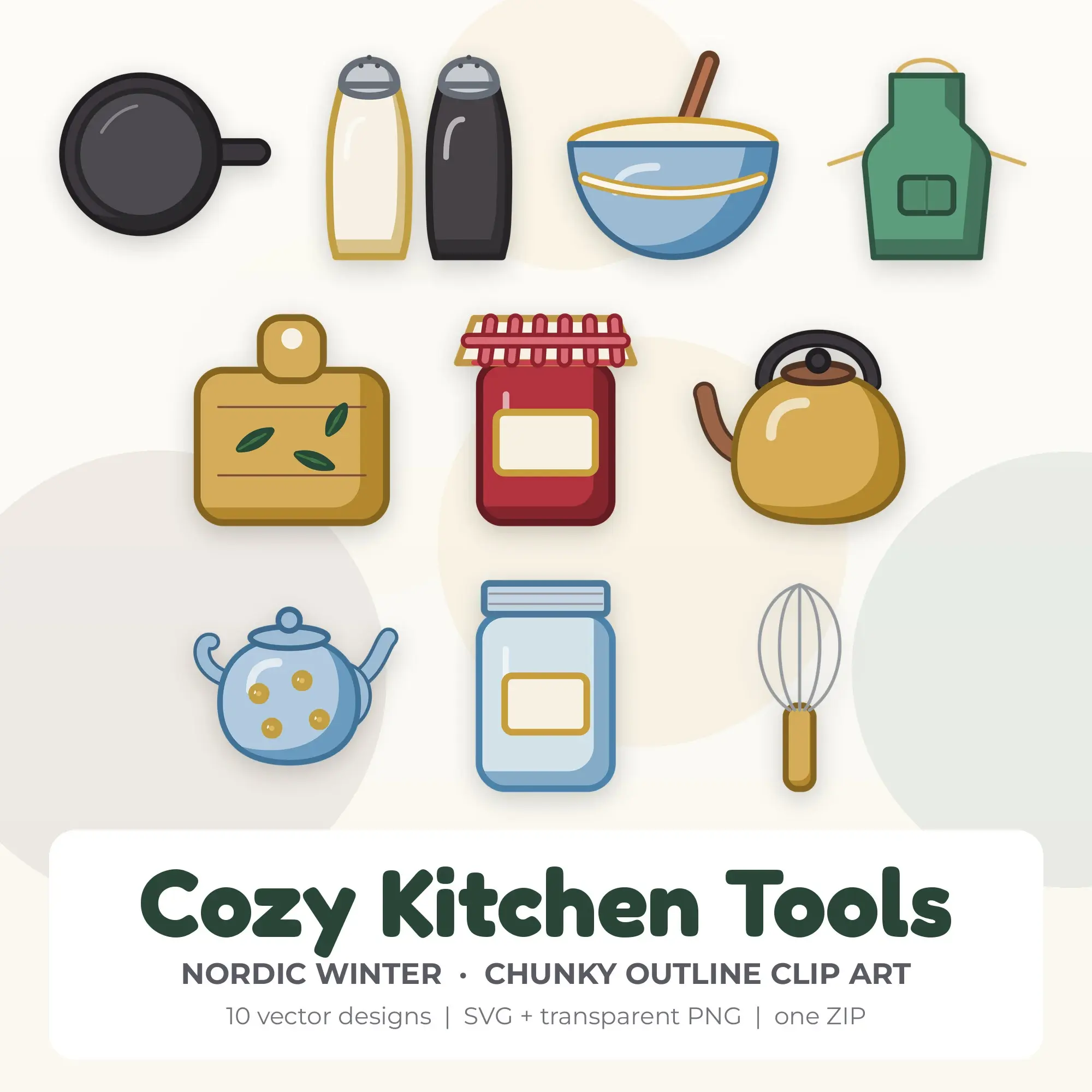 Cozy Kitchen Tools Vector Clip Art in Nordic Winter - 10 Designs preview