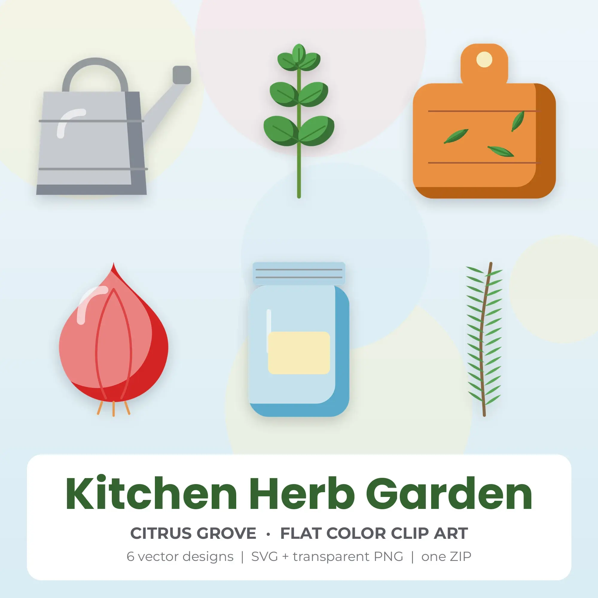Kitchen Herb Garden Vector Clip Art in Citrus Grove - 6 Designs preview