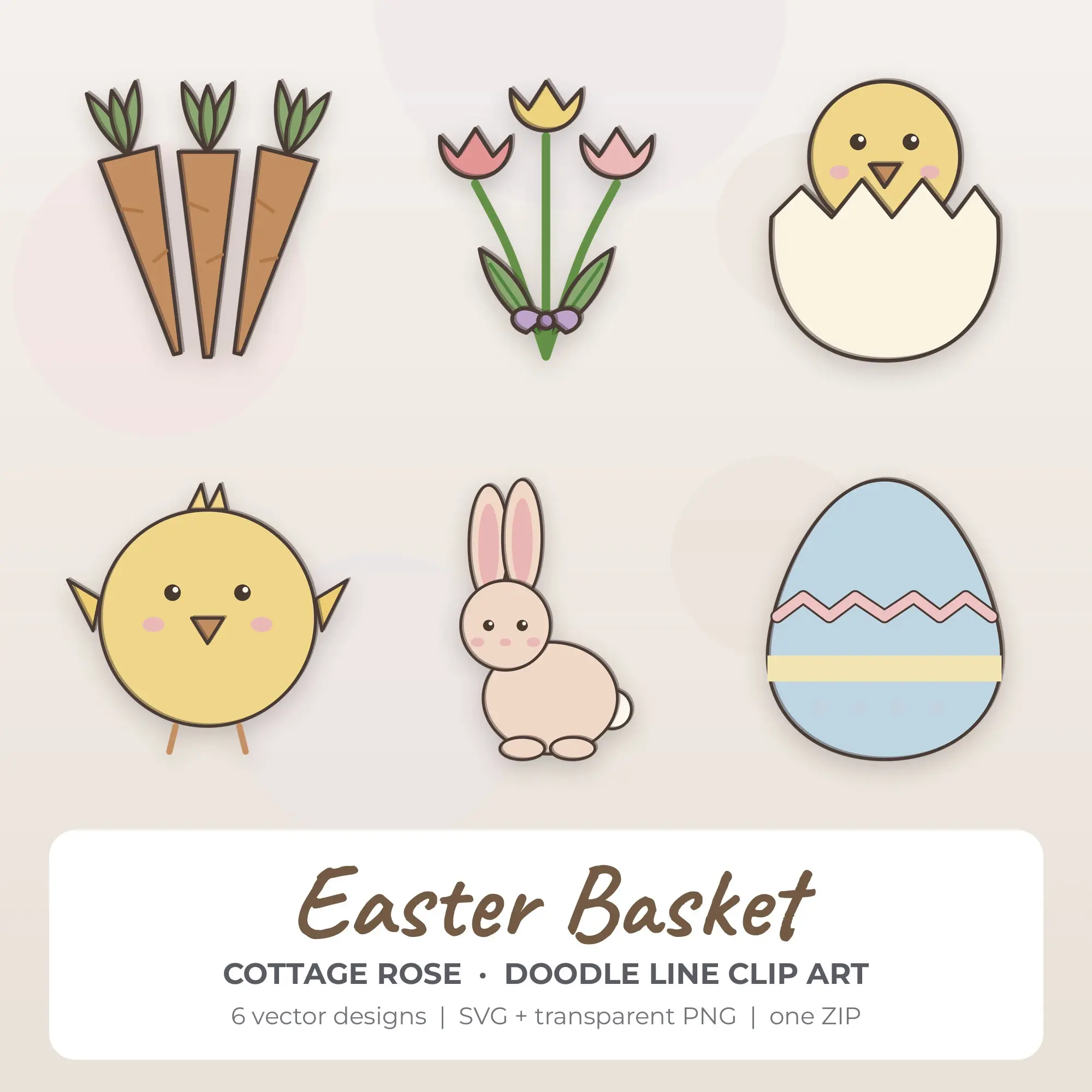Easter Basket Vector Clip Art in Cottage Rose - 6 Designs preview