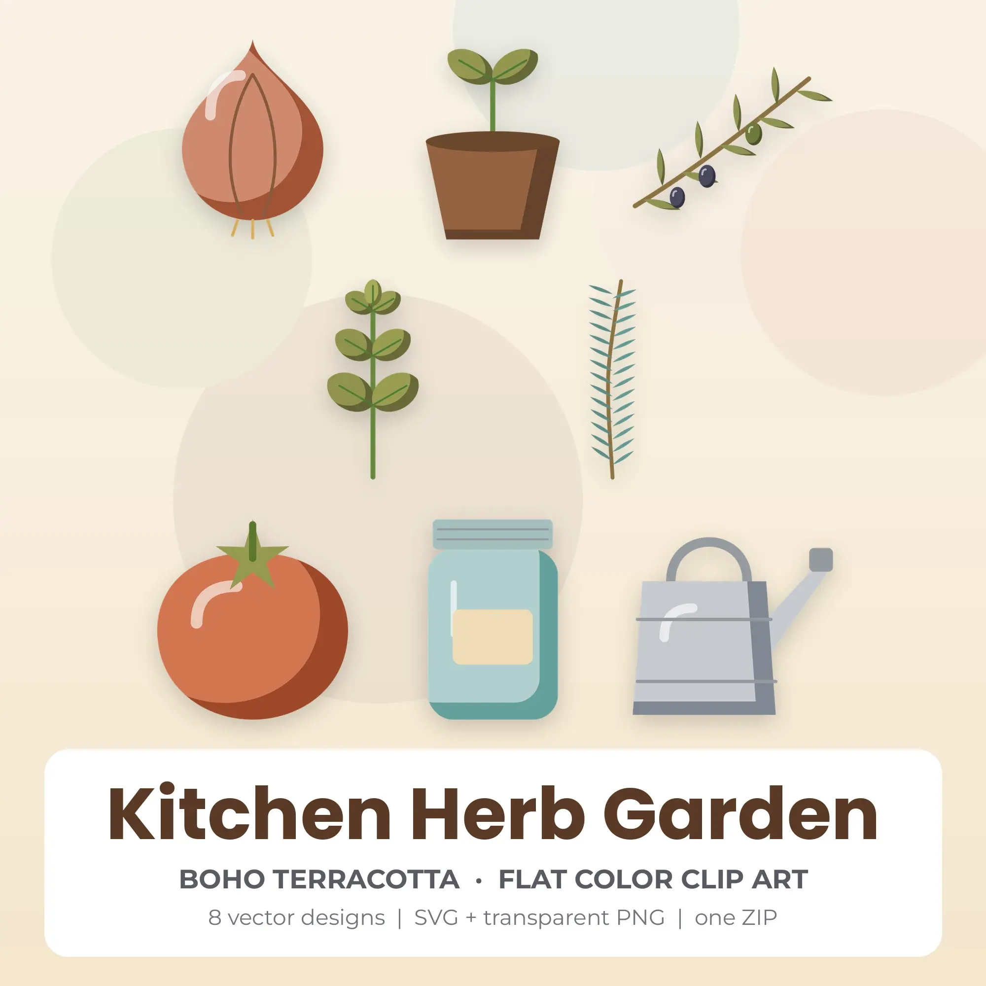 Kitchen Herb Garden Vector Clip Art in Boho Terracotta - 8 Designs preview