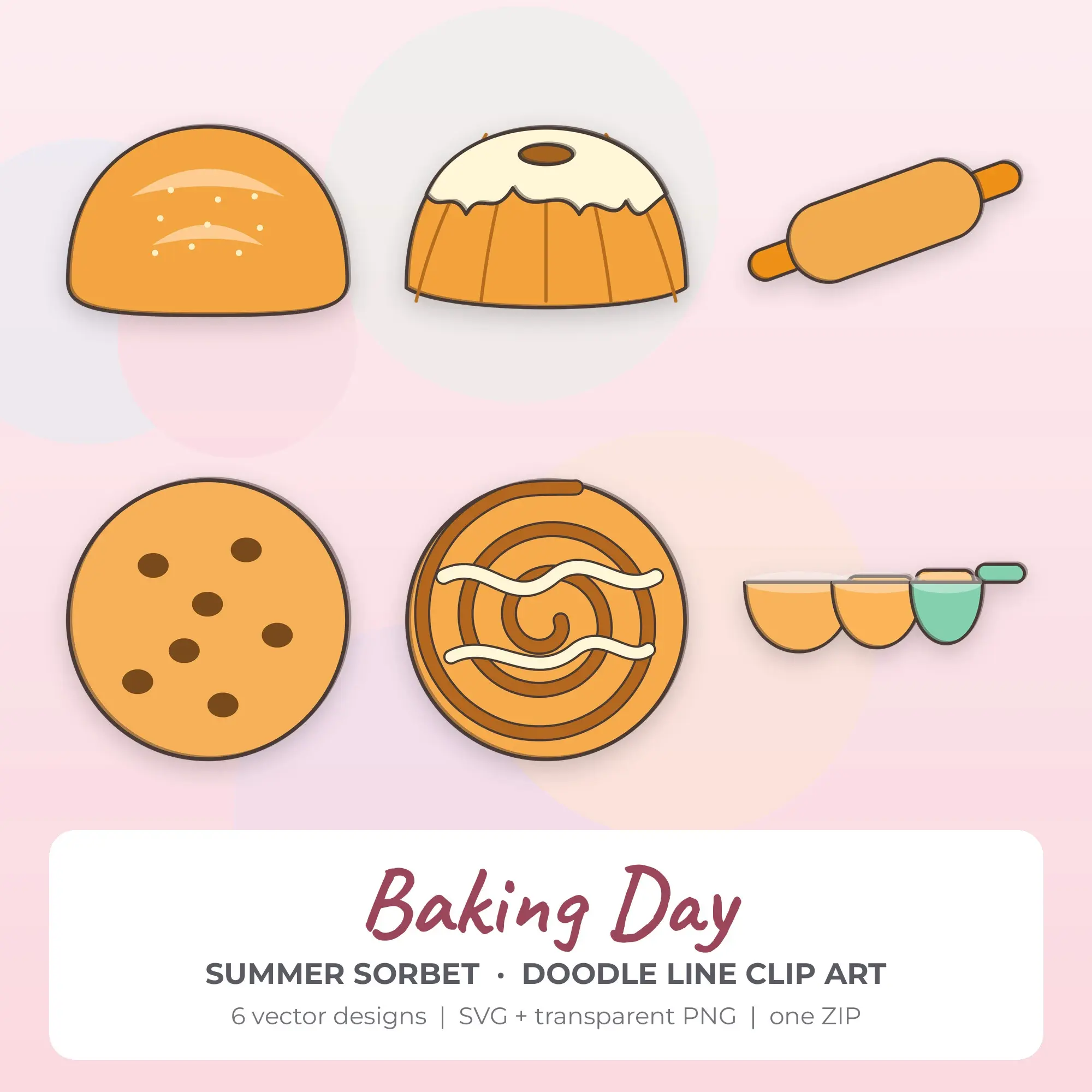 Baking Day SVG Clipart Pack, Doodle Line Style - 6 Designs preview