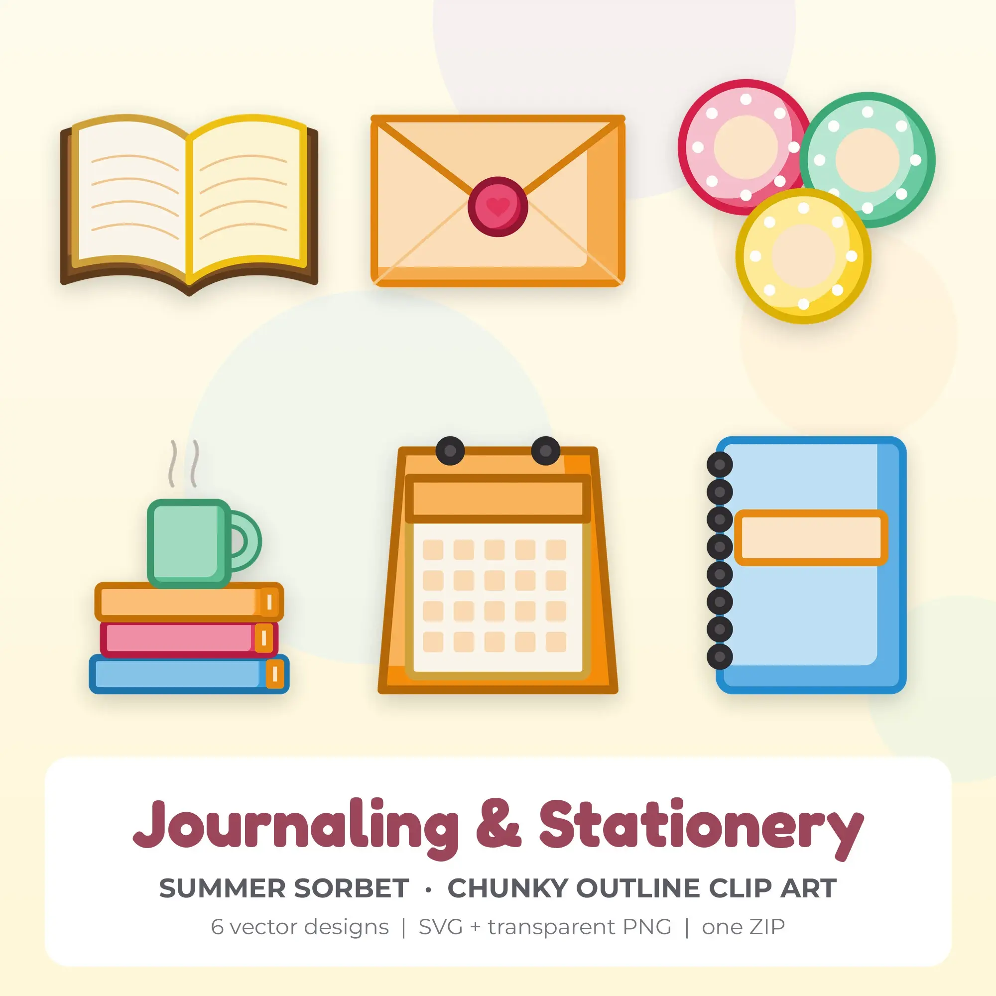 Summer Sorbet Journaling & Stationery Clip Art Set - 6 Vector SVG PNG preview