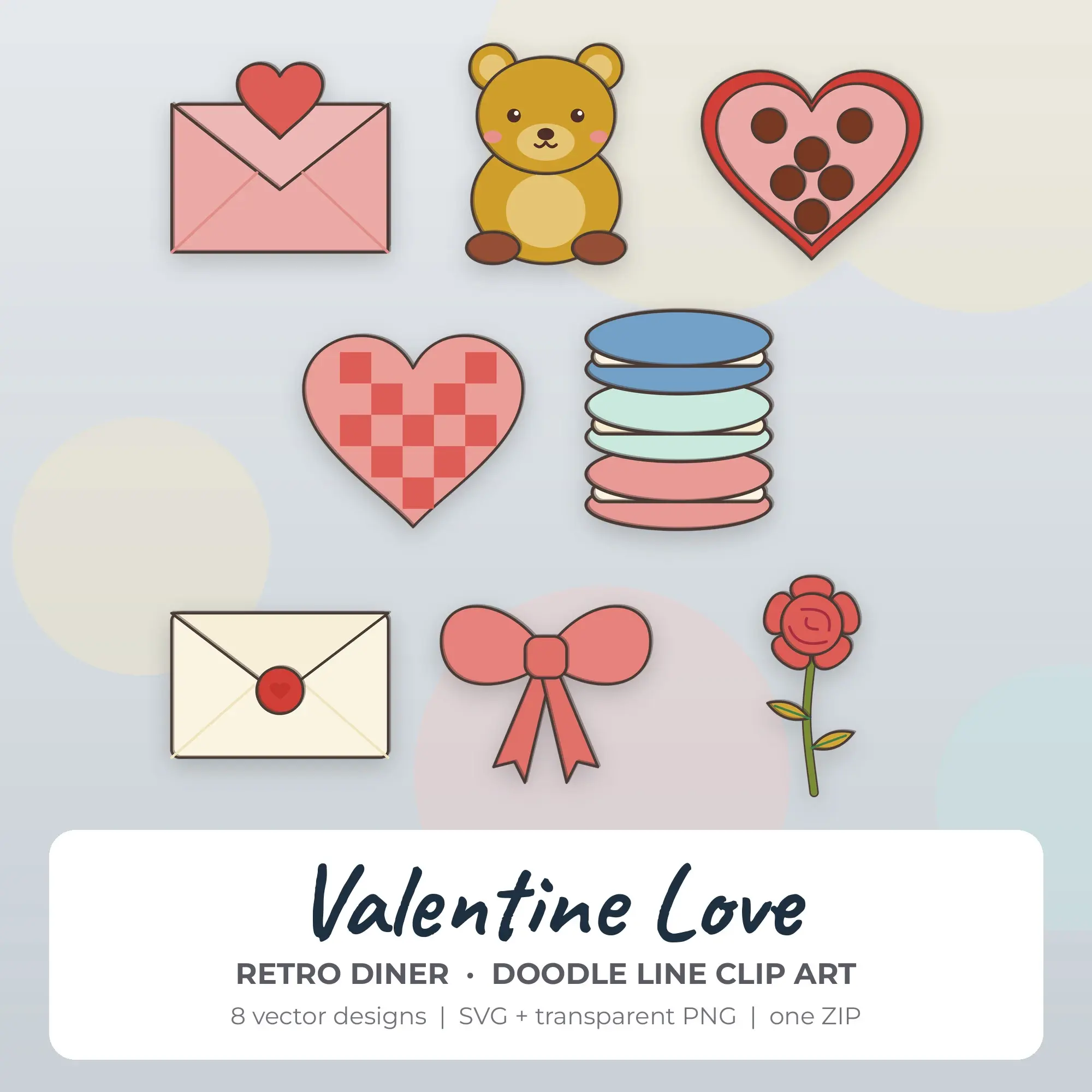 Valentine Love SVG Clipart Pack, Doodle Line Style - 8 Designs preview