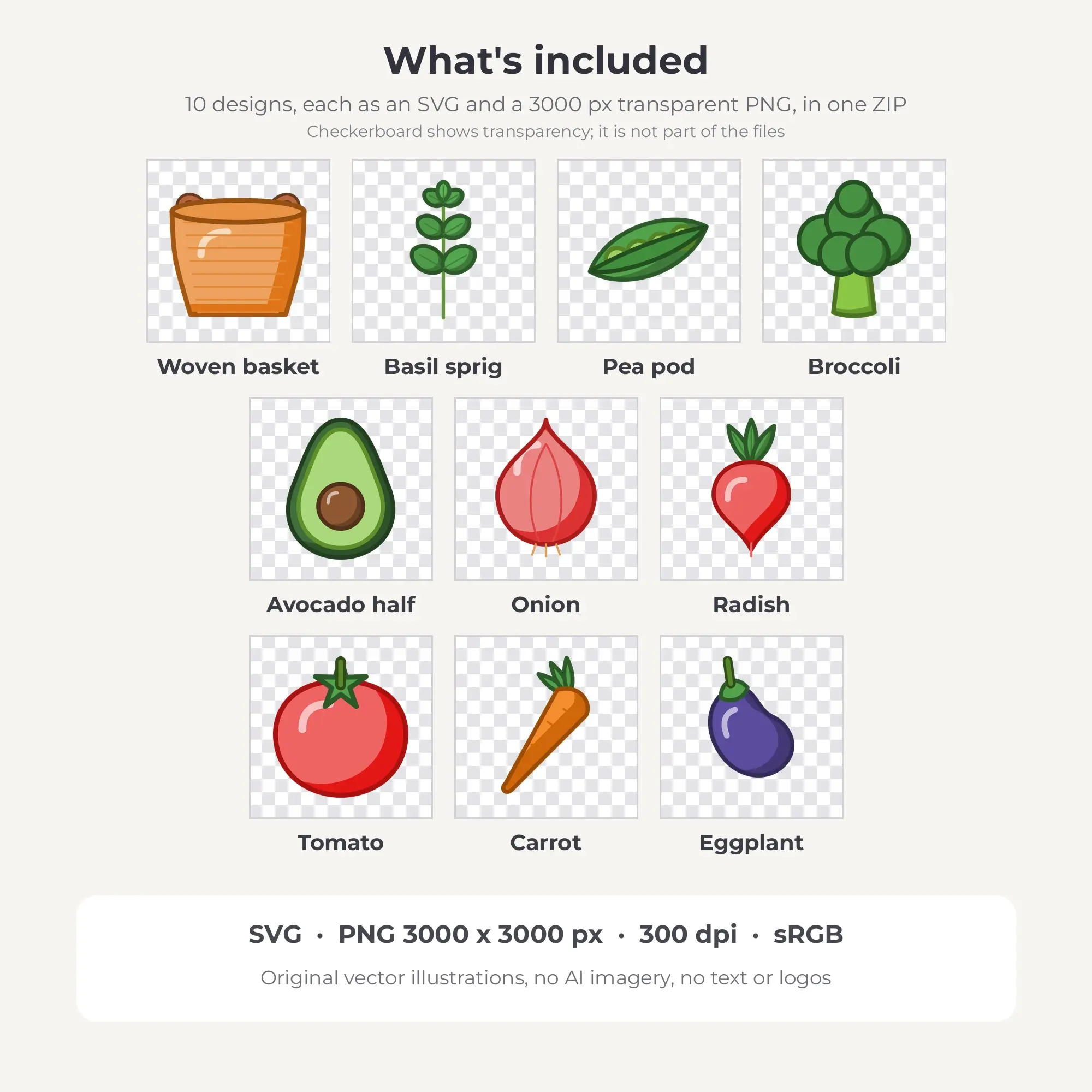 Farmers Market Vegetables Vector Clip Art in Citrus Grove - 10 Designs, preview 2 of 2