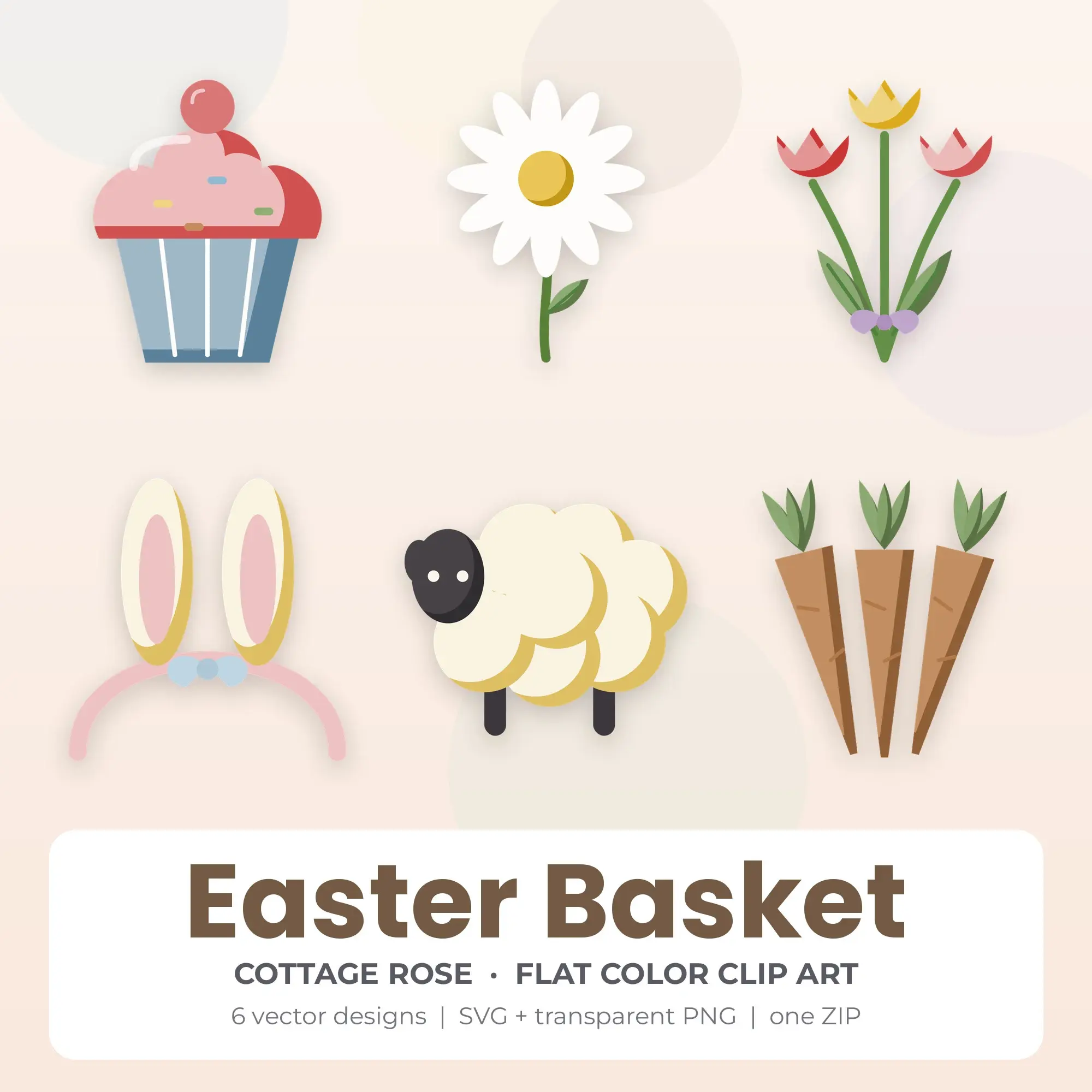 Easter Basket SVG Clipart Pack, Flat Color Style - 6 Designs preview