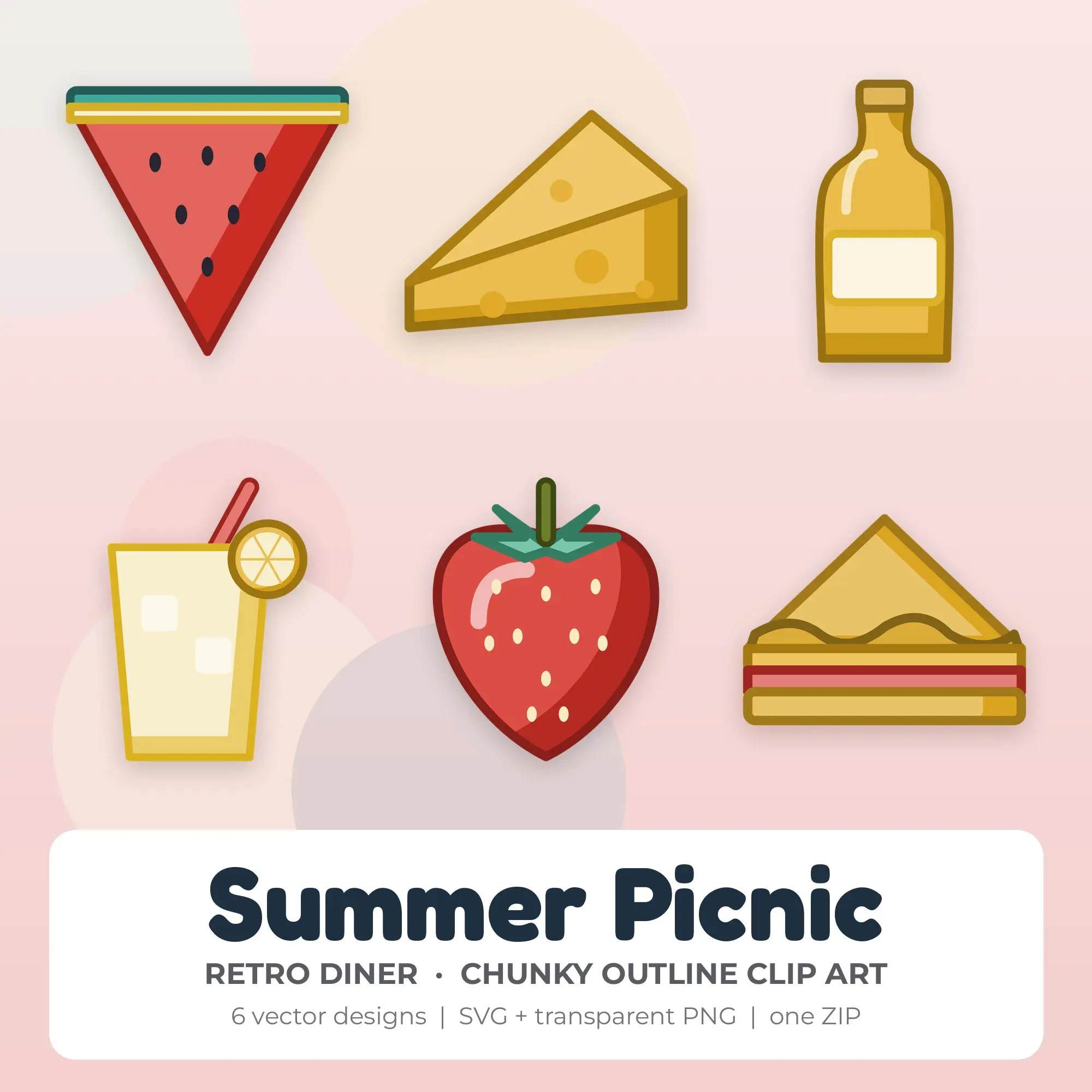 Summer Picnic Vector Clip Art in Retro Diner - 6 Designs preview