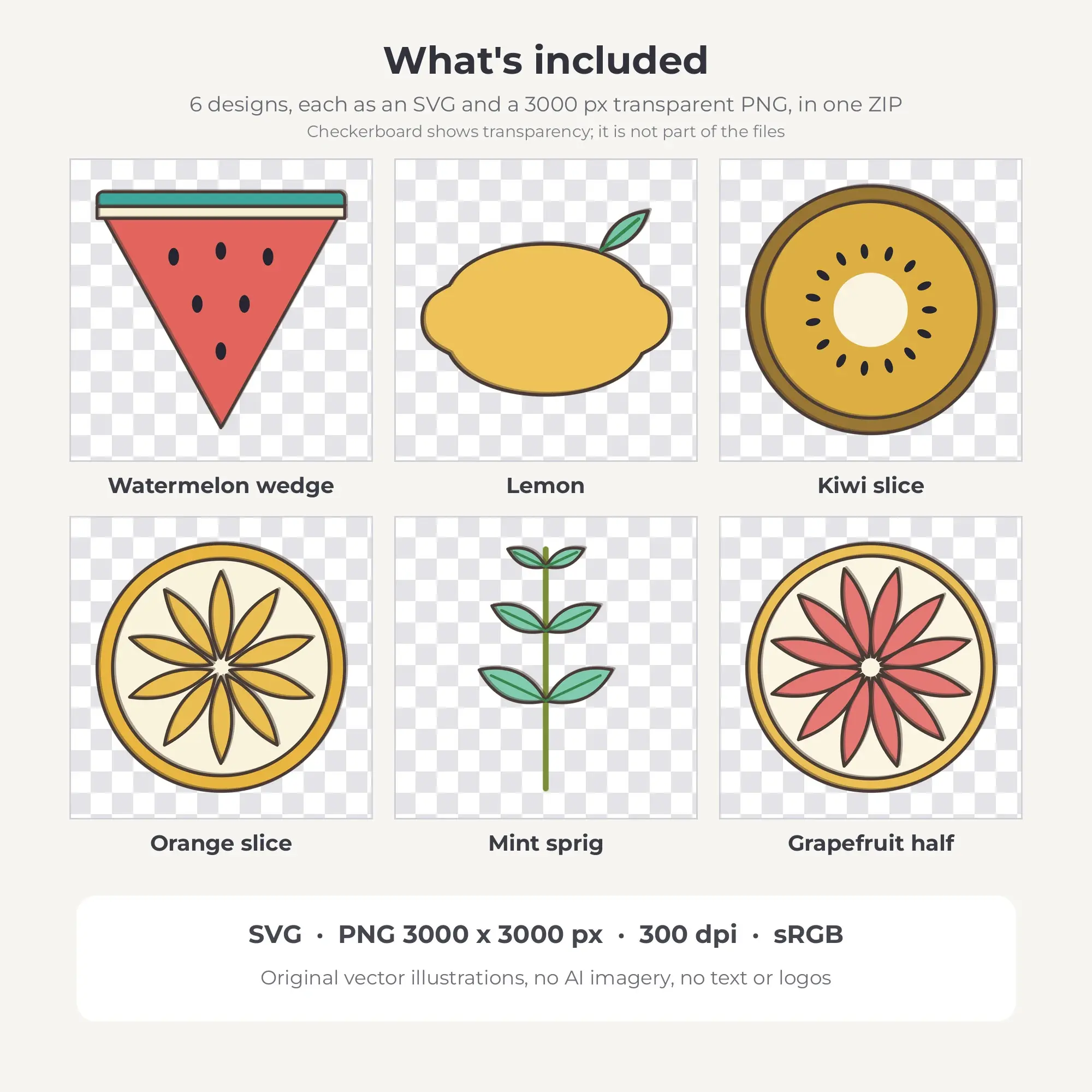 Retro Diner Citrus & Summer Fruit Clip Art Set - 6 Vector SVG PNG, preview 2 of 2