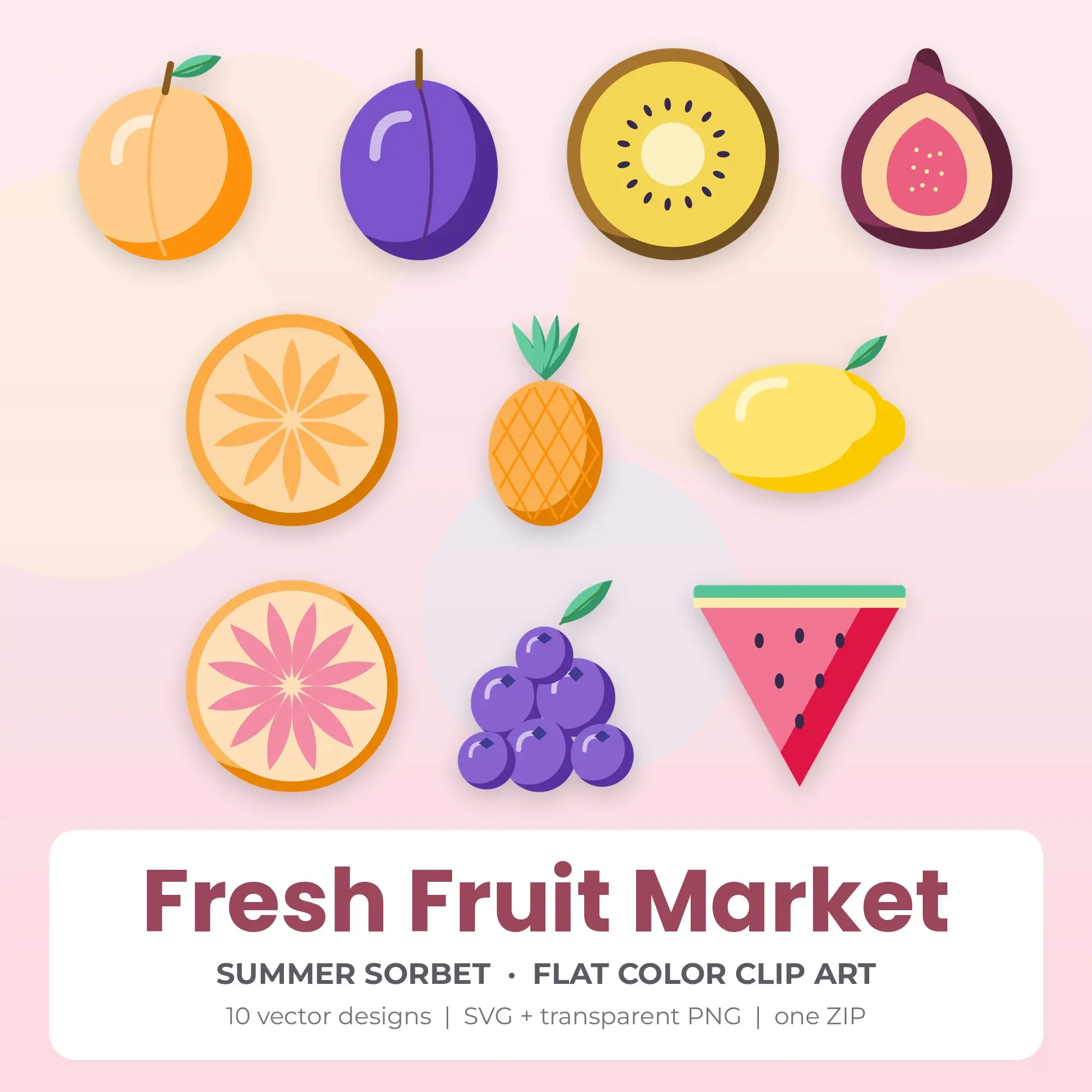 Fresh Fruit Market Vector Clip Art in Summer Sorbet - 10 Designs preview
