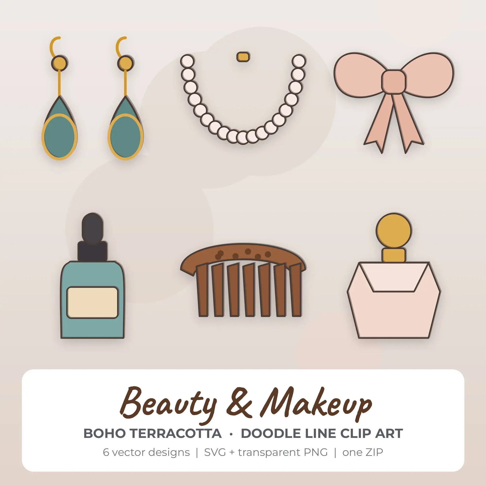 Beauty & Makeup Vector Clip Art in Boho Terracotta - 6 Designs preview