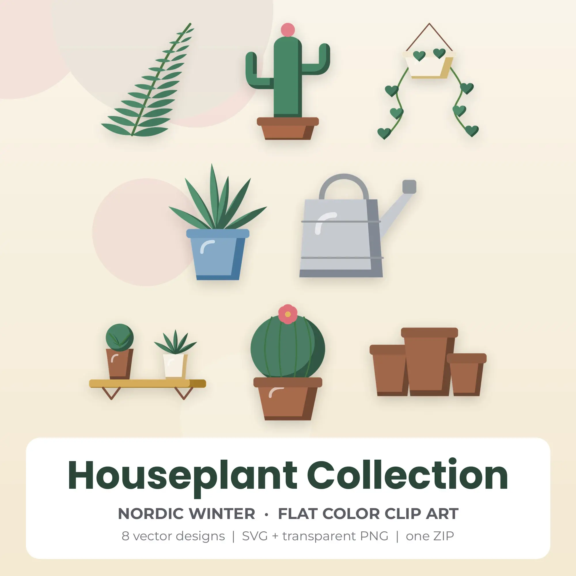 Nordic Winter Houseplant Collection Clip Art Set - 8 Vector SVG PNG preview