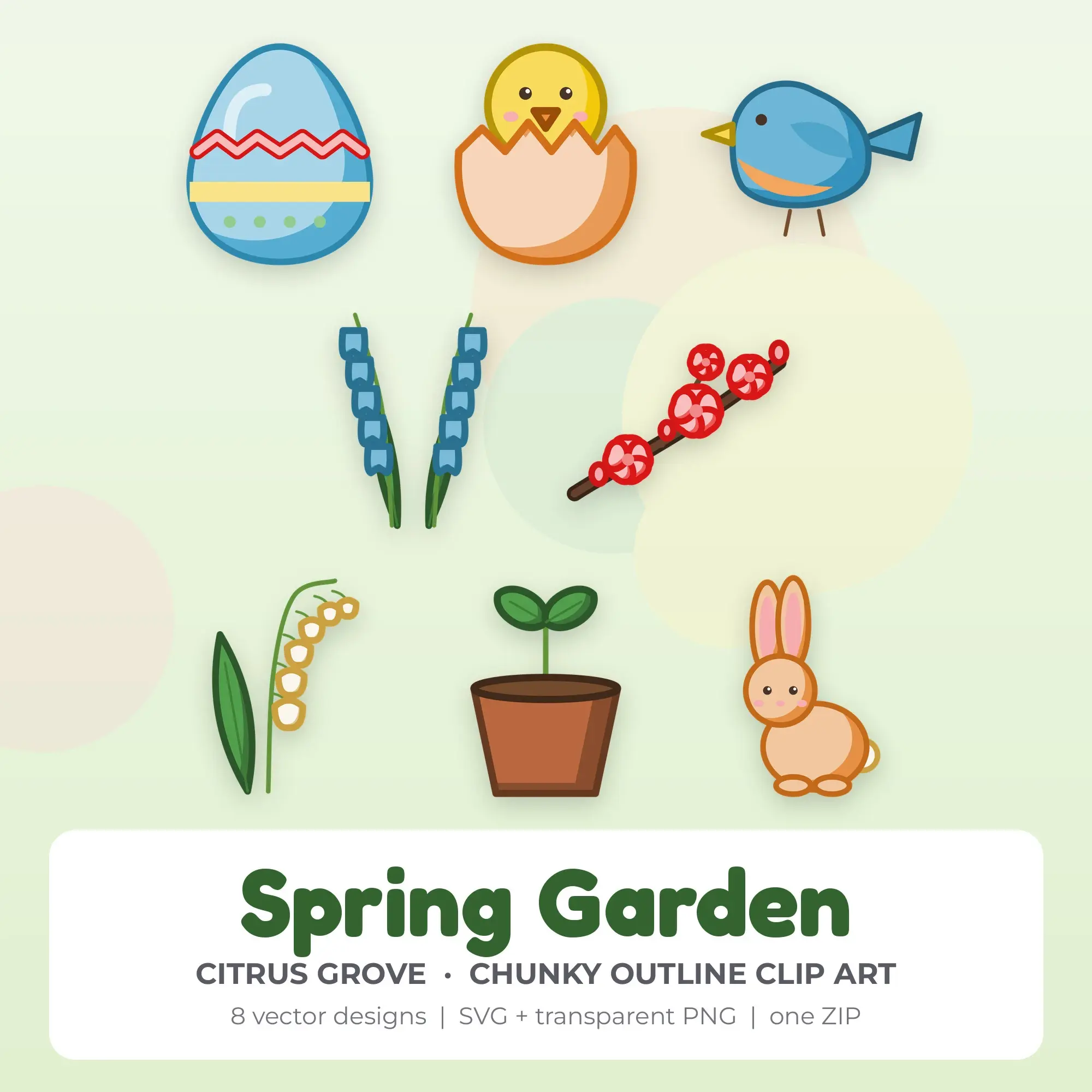 8 Chunky Outline Spring Garden Clipart Illustrations, SVG PNG preview