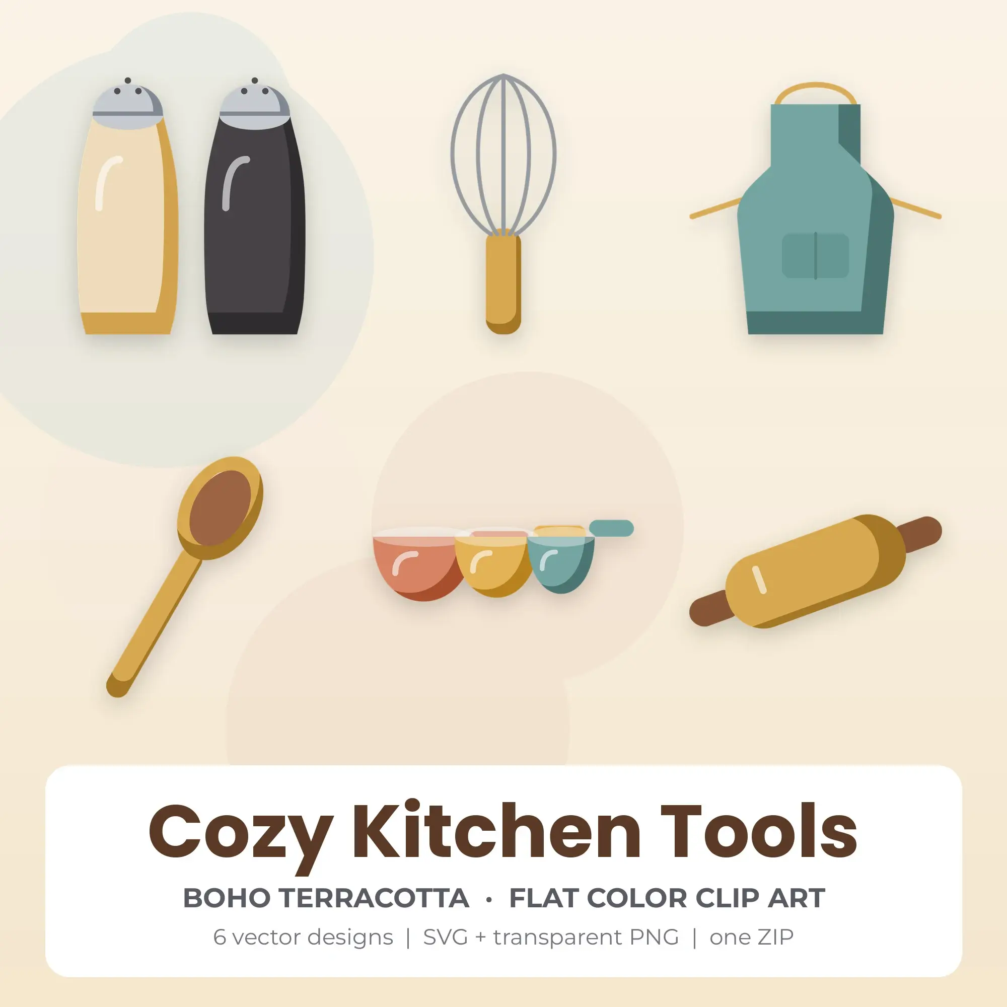 Boho Terracotta Cozy Kitchen Tools Clip Art Set - 6 Vector SVG PNG preview