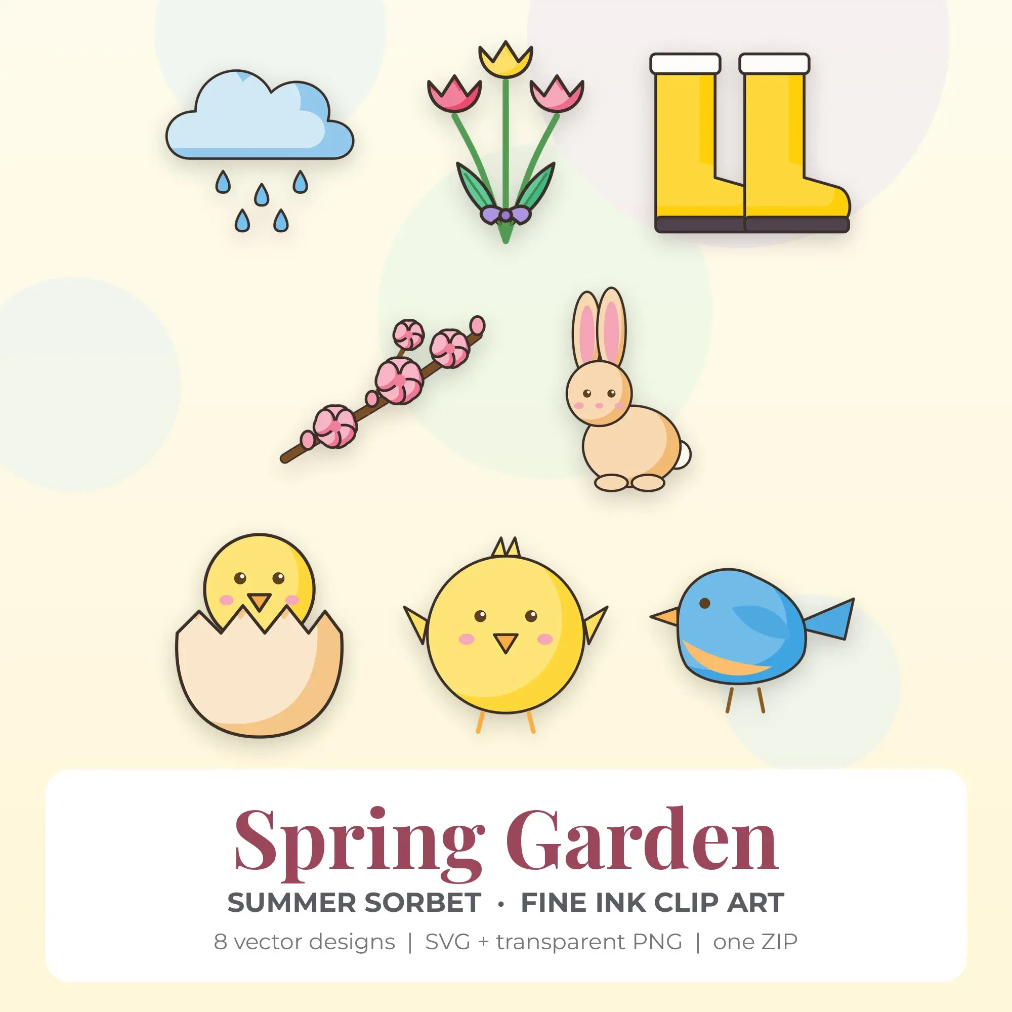 8 Fine Ink Spring Garden Clipart Illustrations, SVG PNG preview