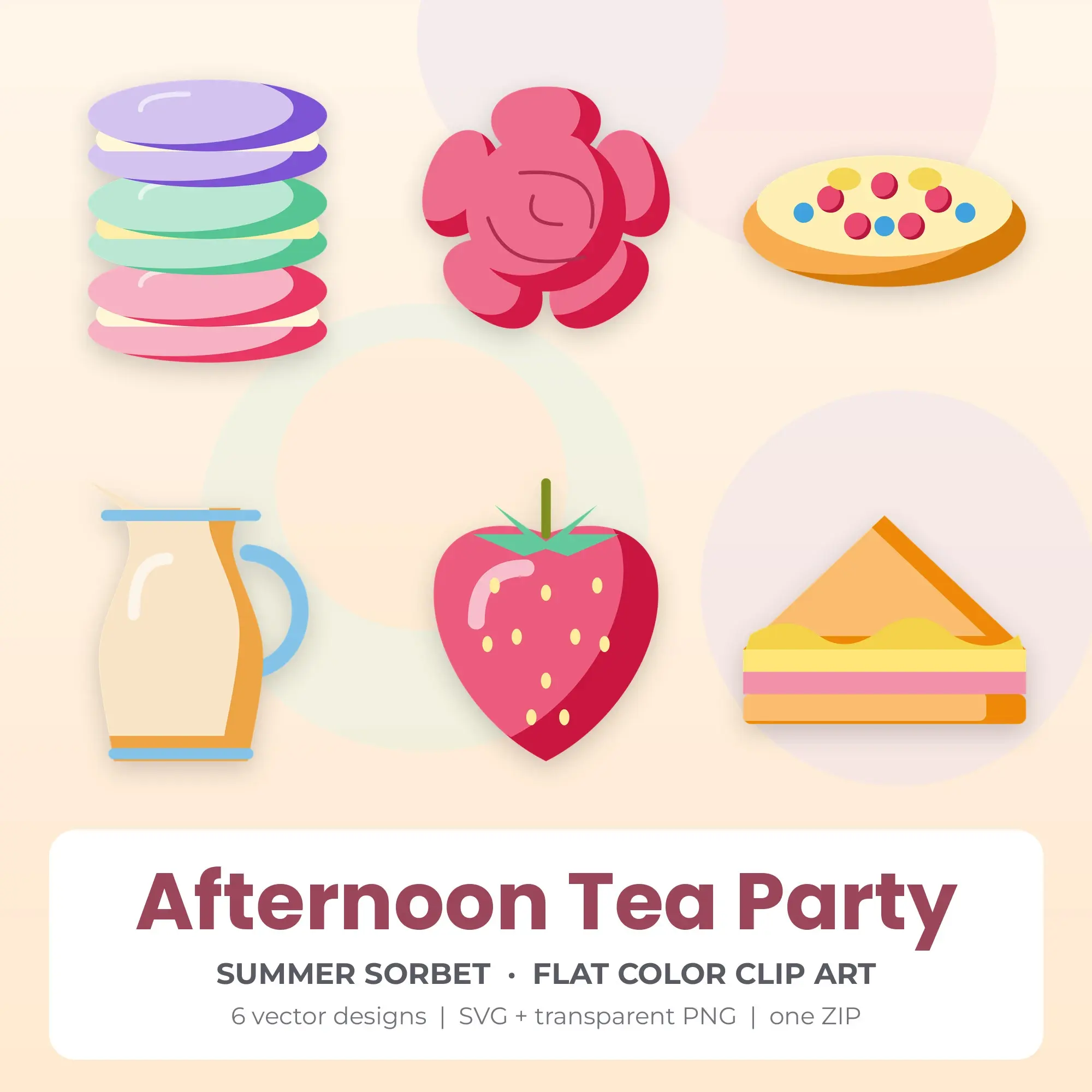 Summer Sorbet Afternoon Tea Party Clip Art Set - 6 Vector SVG PNG preview