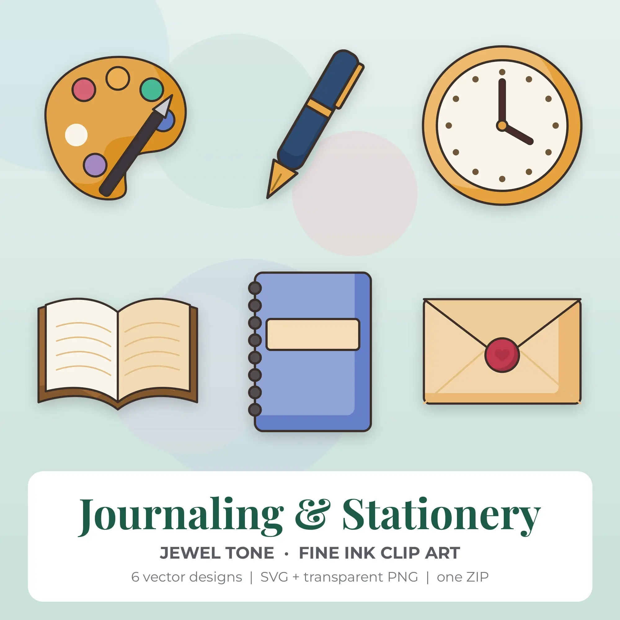Journaling & Stationery SVG Clipart Pack, Fine Ink Style - 6 Designs preview