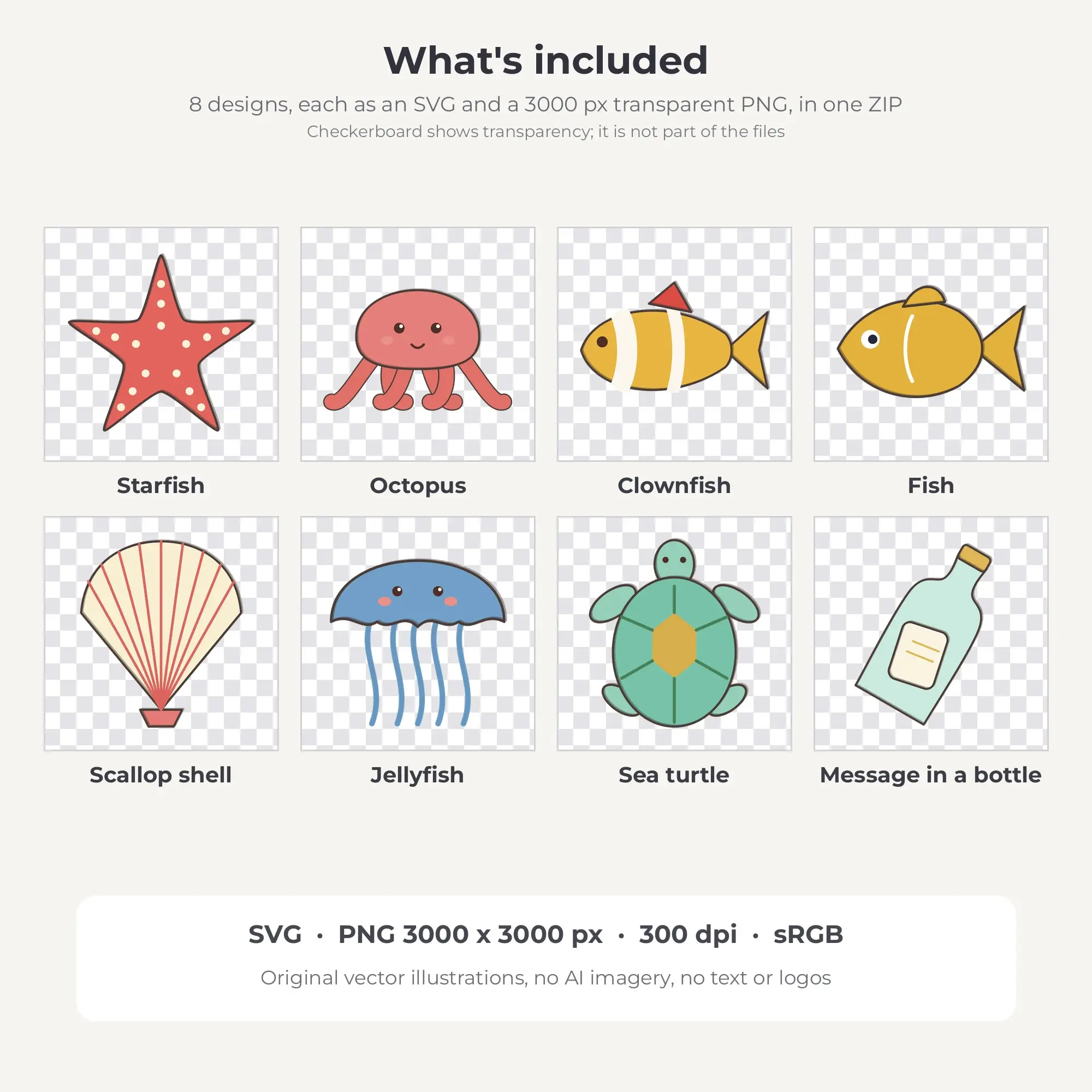 Doodle Line Under the Sea Clipart Bundle, Retro Diner - 8 PNG SVG, preview 2 of 2