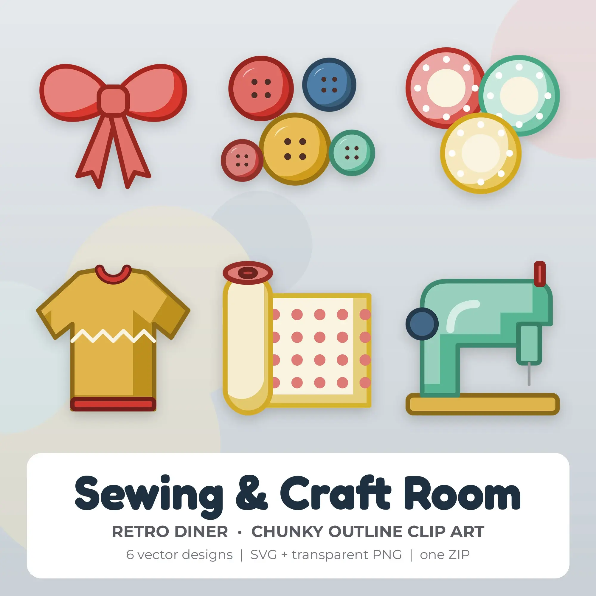 Sewing & Craft Room Vector Clip Art in Retro Diner - 6 Designs preview