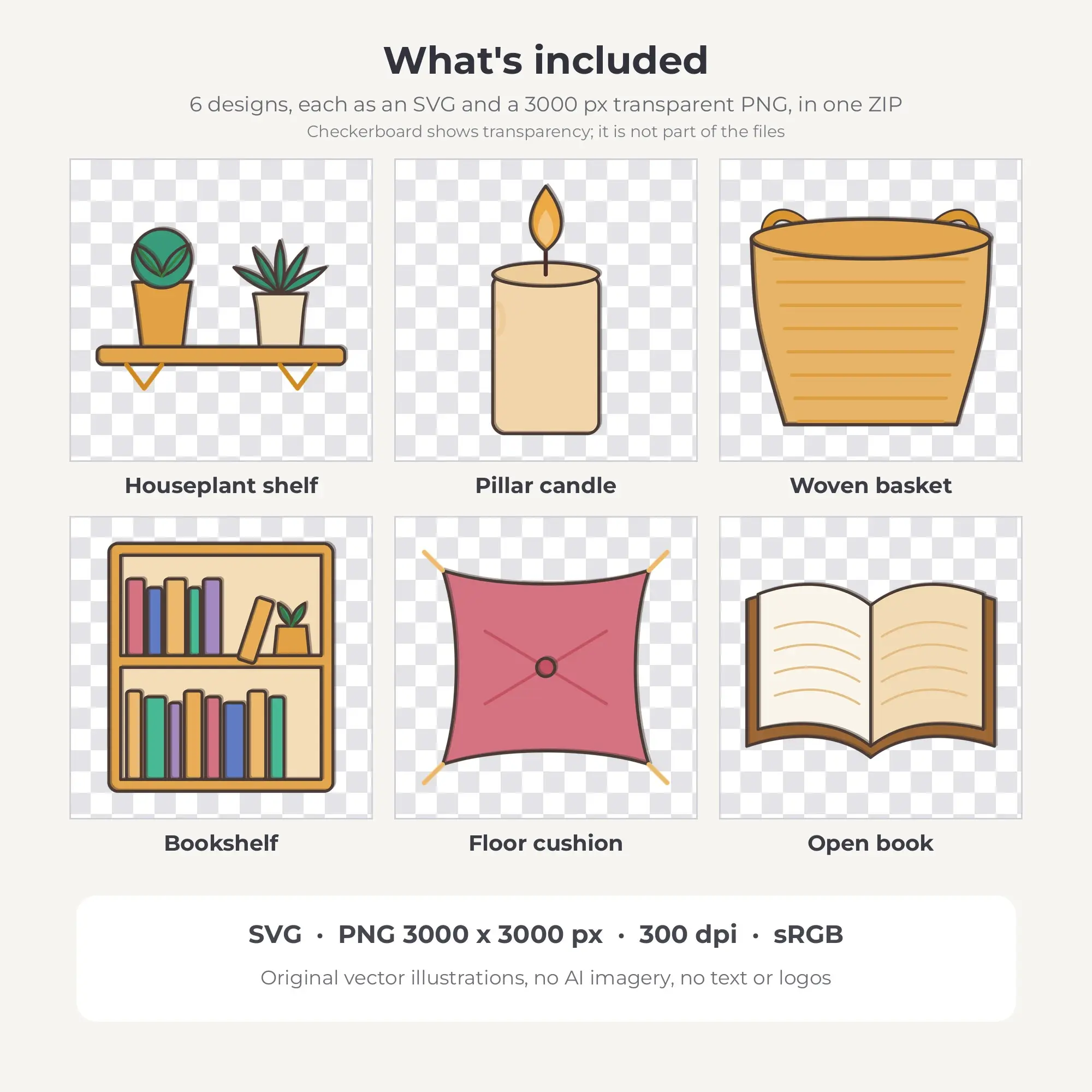 Jewel Tone Doodle Line Cozy Home & Hygge Clipart - 6 Vector Files, preview 2 of 2